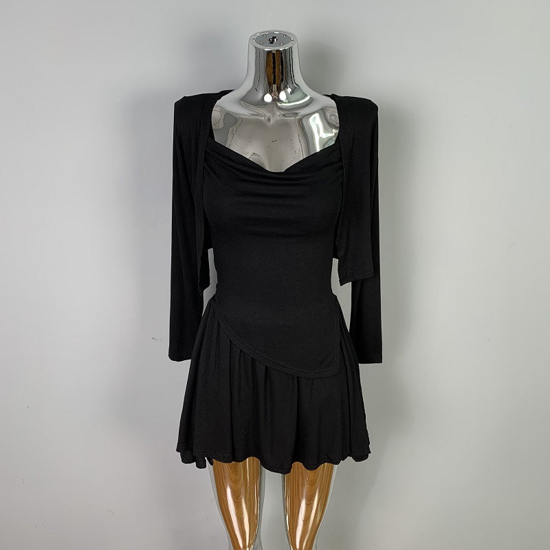 Three piece set of slim camisole cardigan and skirt