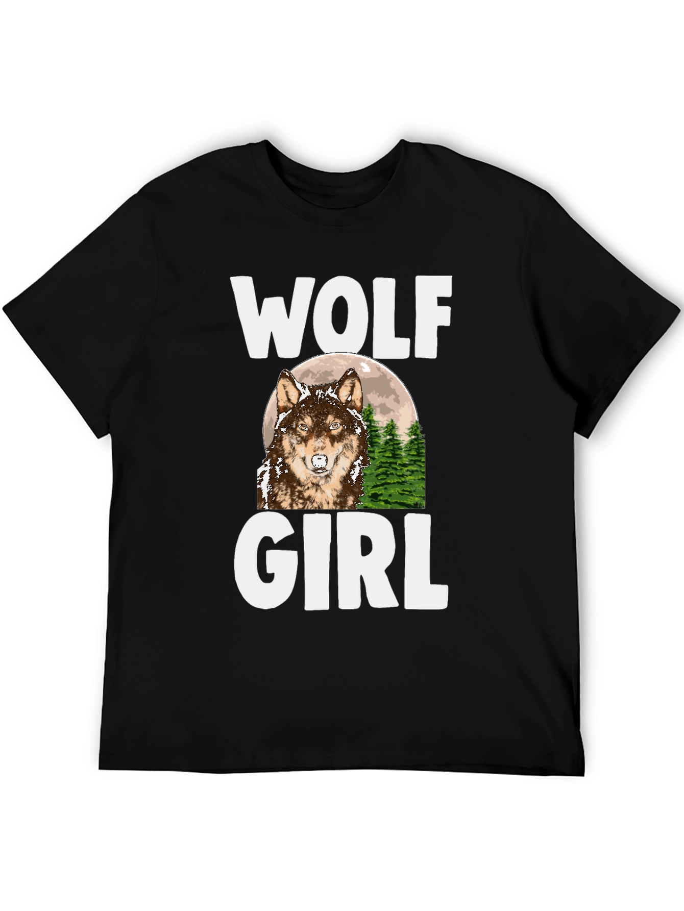 Wolf Girl Graphic Tee - Black Cotton T-Shirt