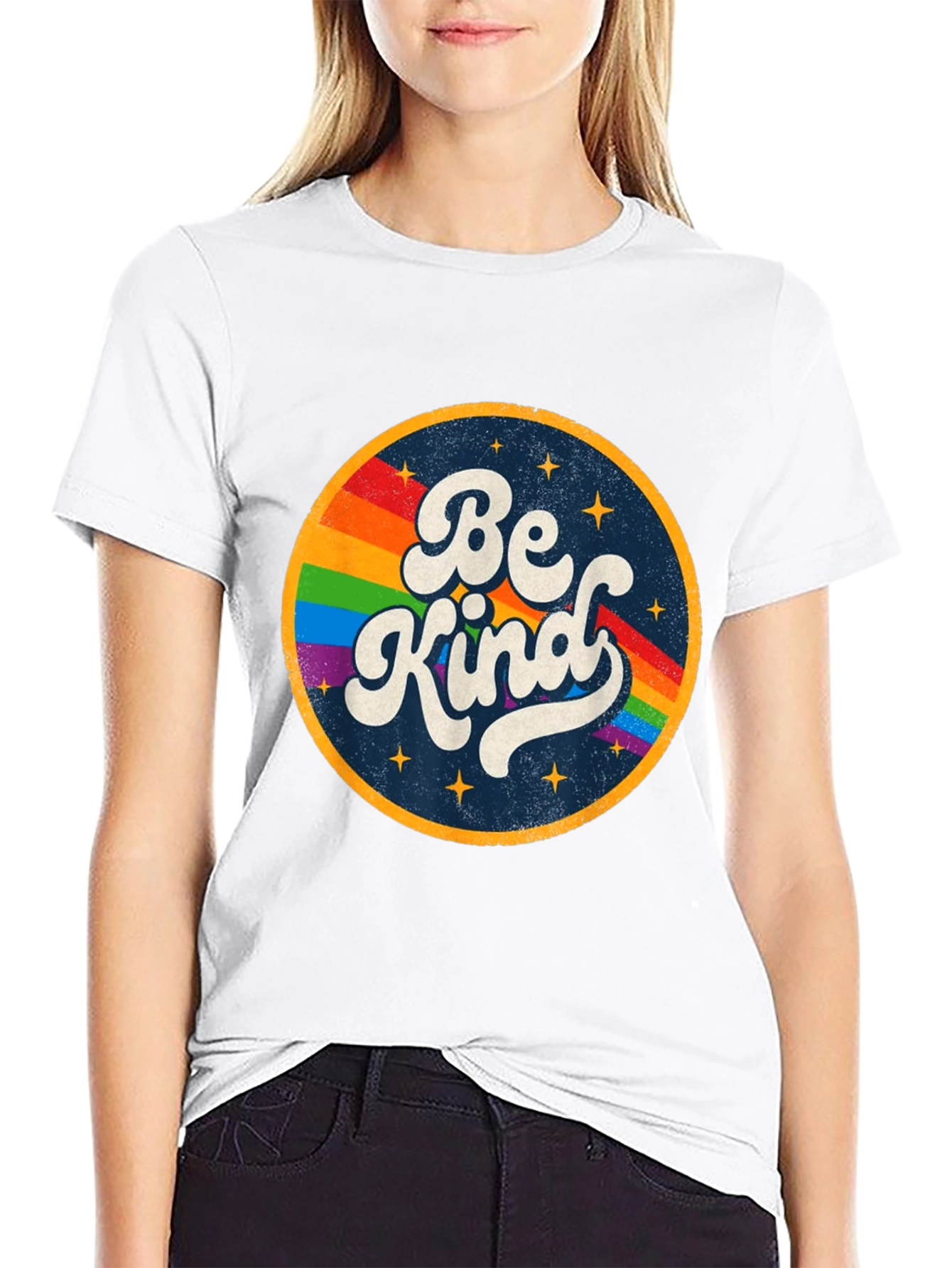 Be Kind Rainbow Graphic Tee - Retro Style