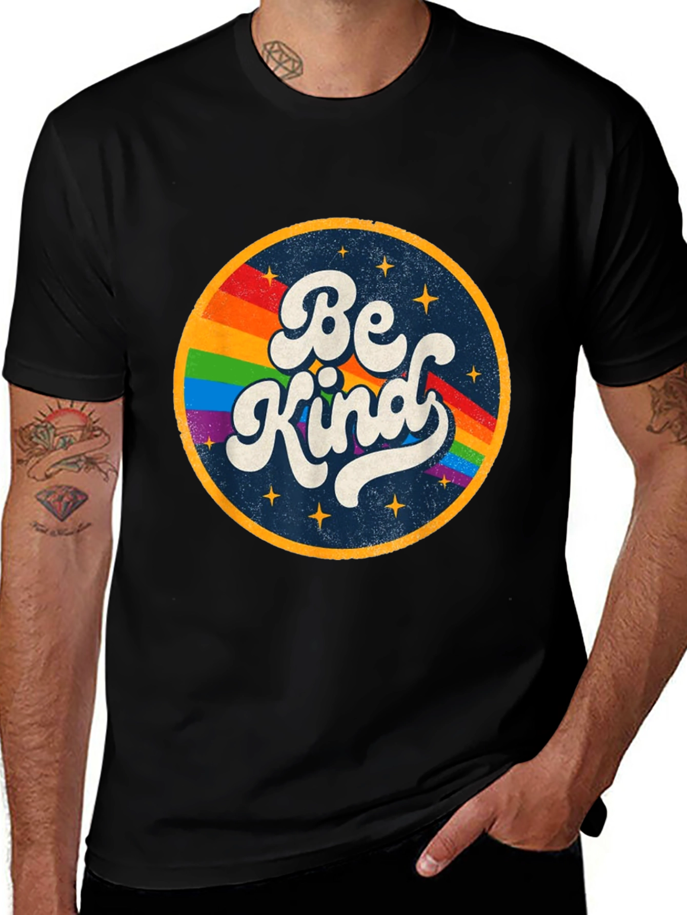 Be Kind Rainbow Graphic Tee - Retro Style