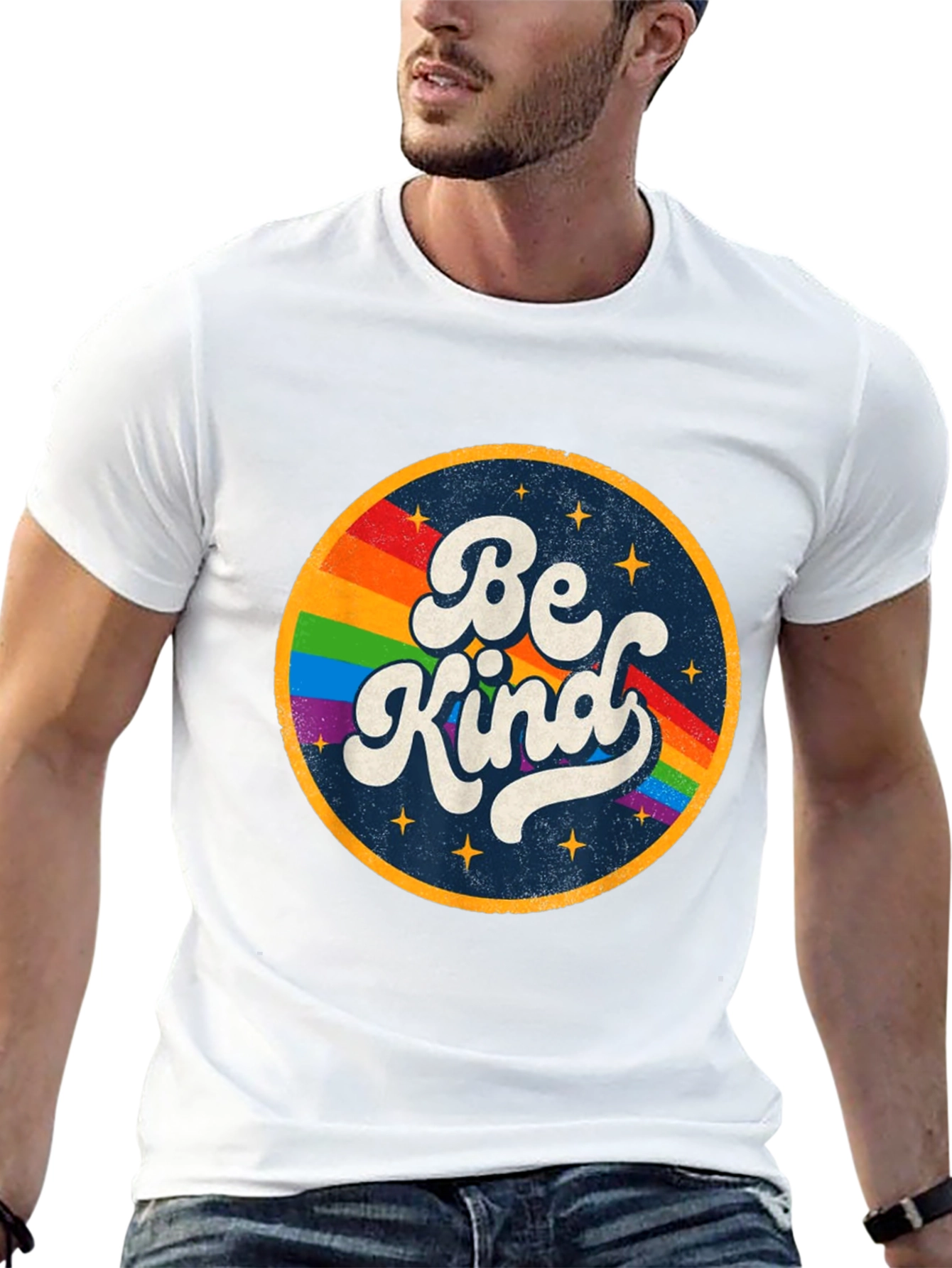 Be Kind Rainbow Graphic Tee - Retro Style