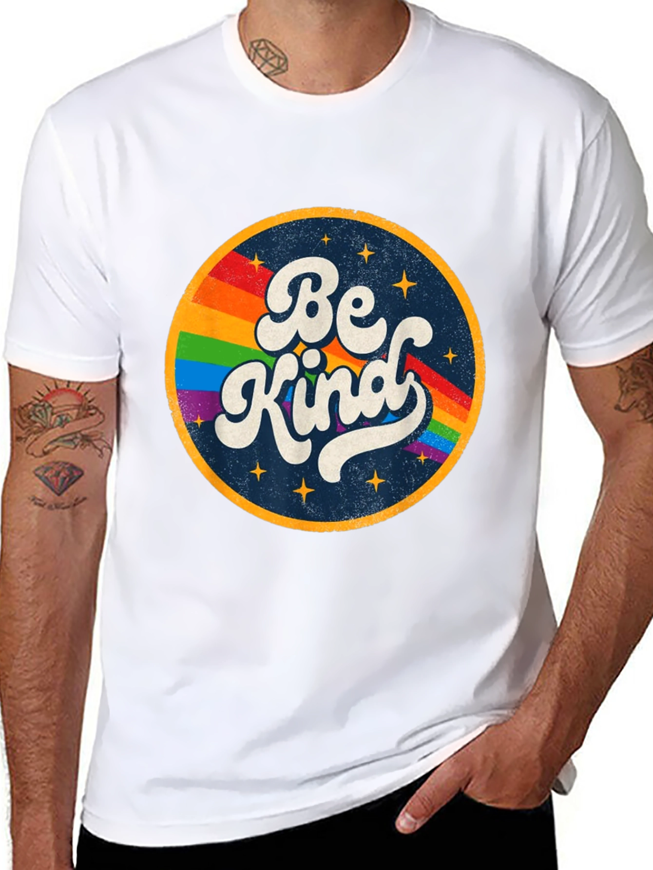 Be Kind Rainbow Graphic Tee - Retro Style