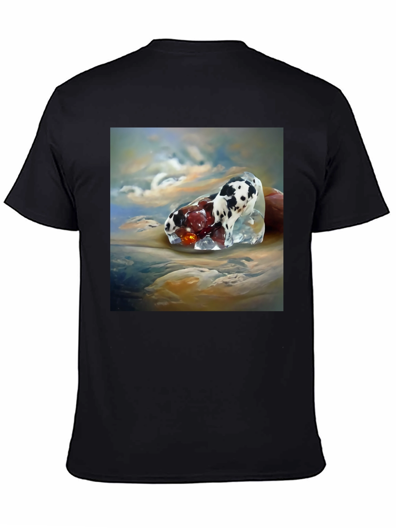 Surrealist Dog and Fruit Black T-Shirt
