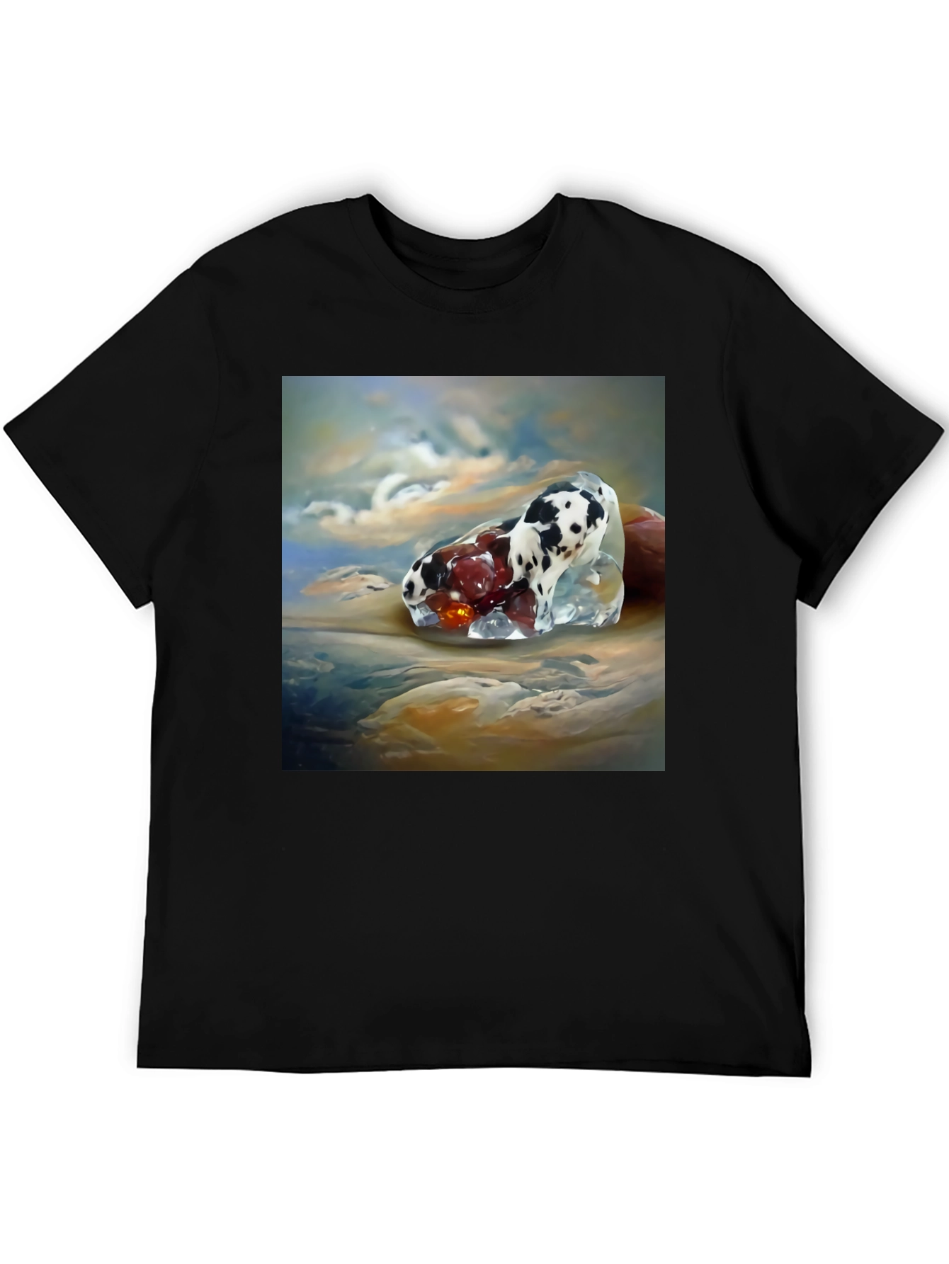 Surrealist Dog and Fruit Black T-Shirt
