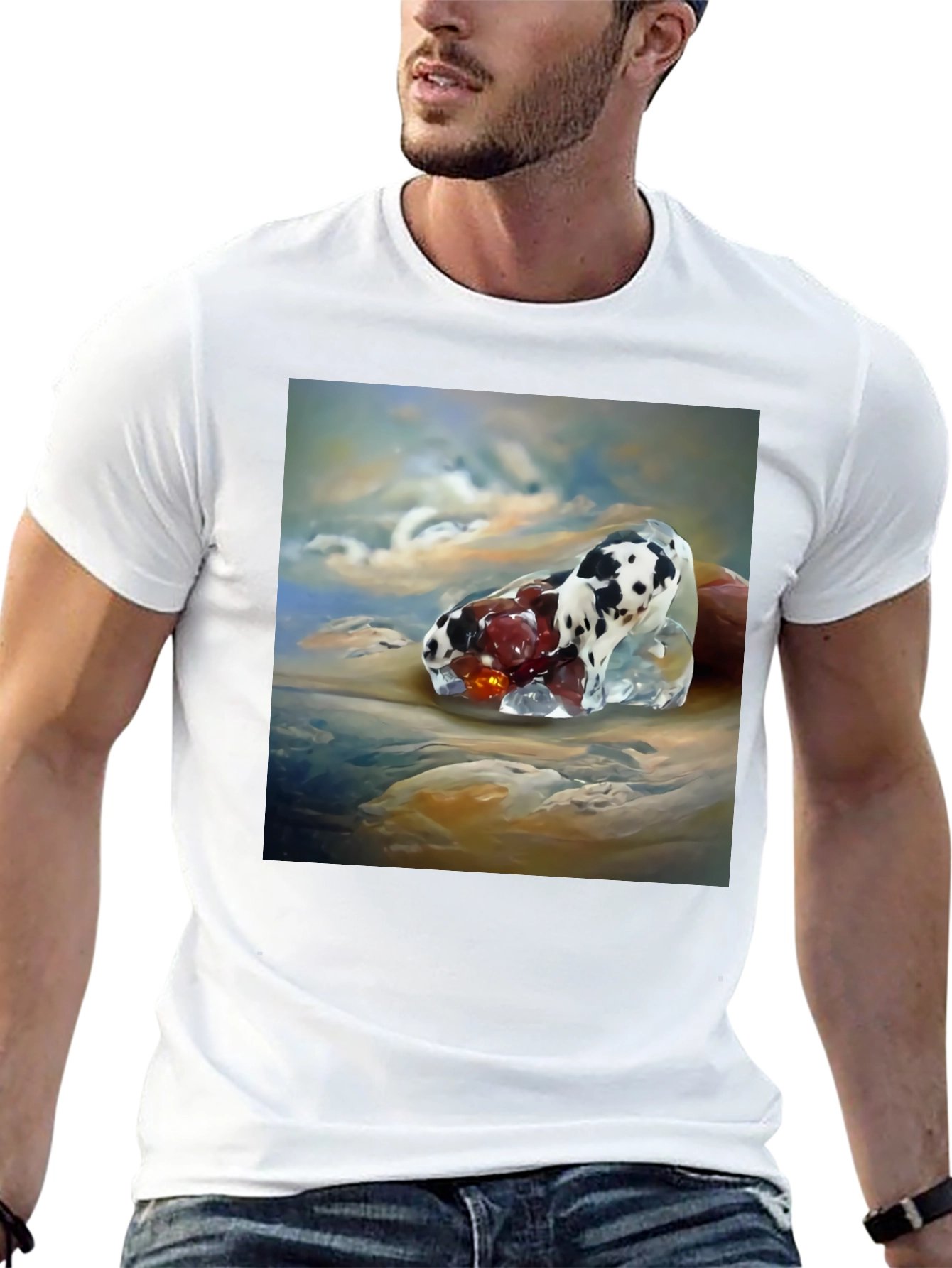 Surrealist Dog and Fruit Black T-Shirt
