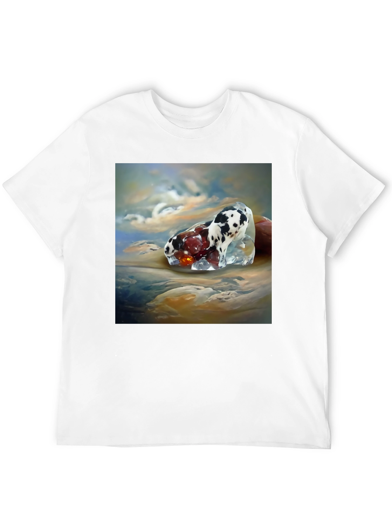 Surrealist Dog and Fruit Black T-Shirt