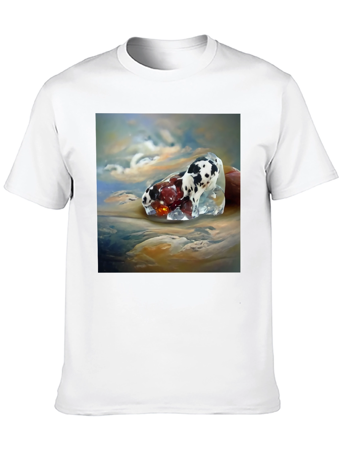 Surrealist Dog and Fruit Black T-Shirt