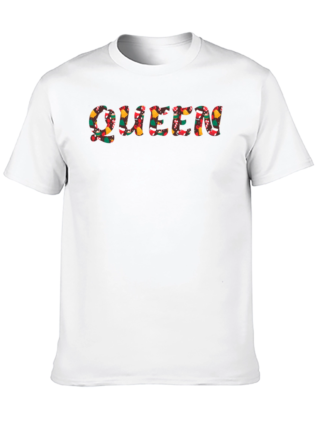 Queen Christmas Pattern Black Crew Neck T-Shirt