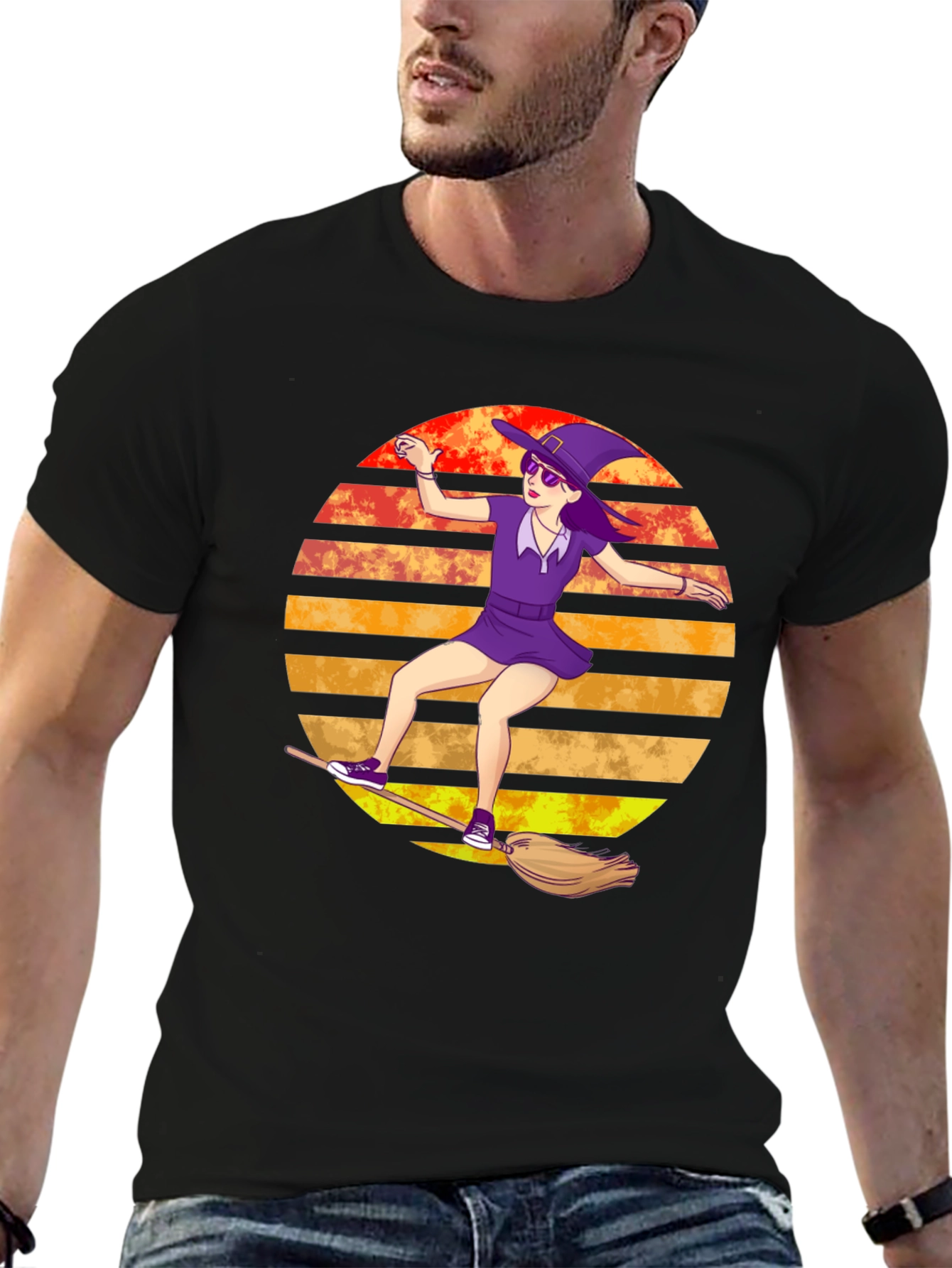 Witch on Broomstick T-Shirt - Spooky Fun
