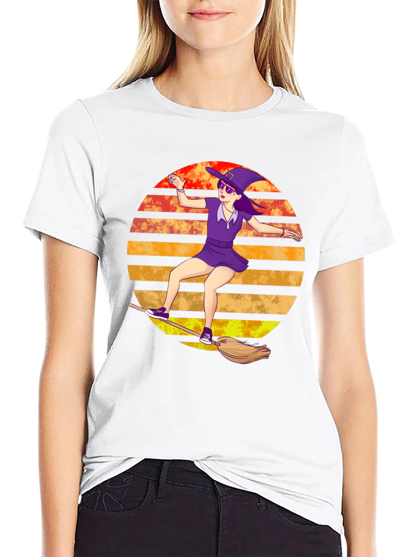 Witch on Broomstick T-Shirt - Spooky Fun