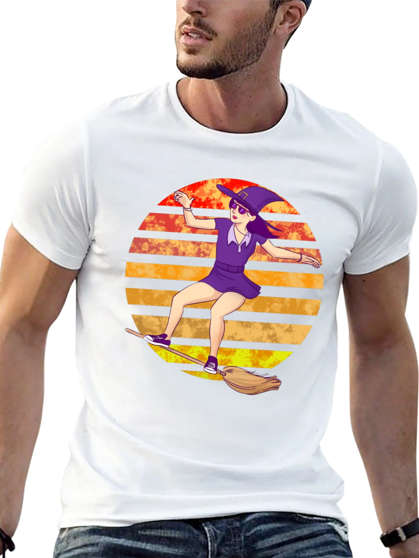 Witch on Broomstick T-Shirt - Spooky Fun