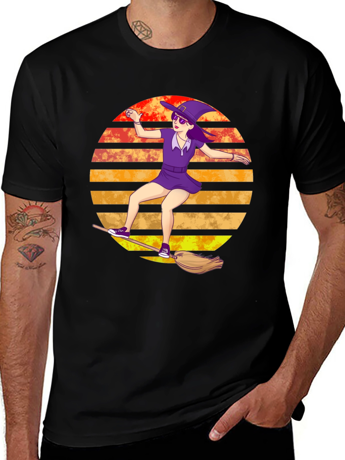 Witch on Broomstick T-Shirt - Spooky Fun