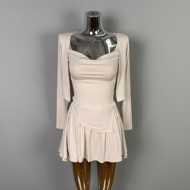 Three piece set of slim camisole cardigan and skirt