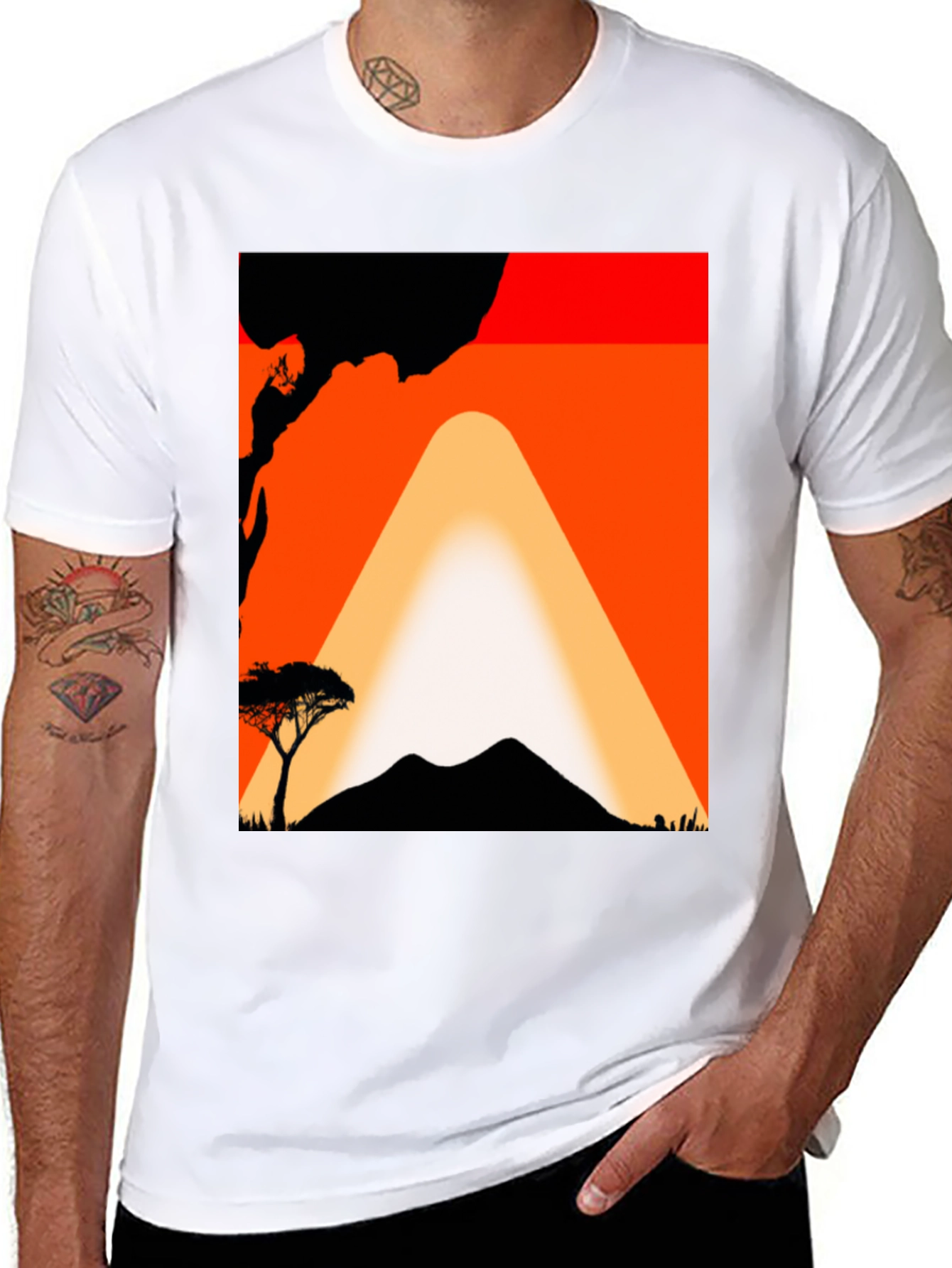 Sunset Mountain Graphic Tee - Black Cotton T-Shirt