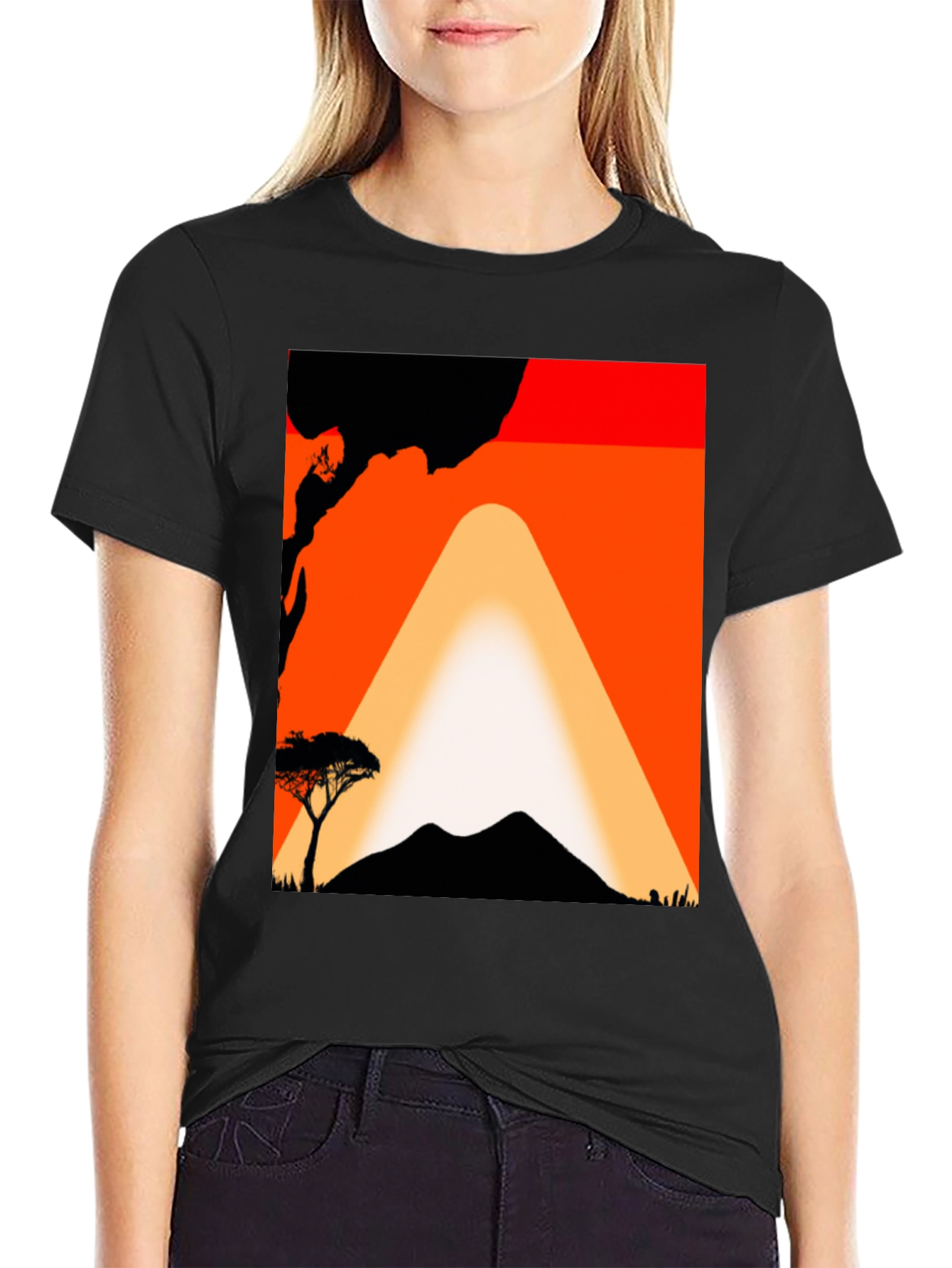 Sunset Mountain Graphic Tee - Black Cotton T-Shirt