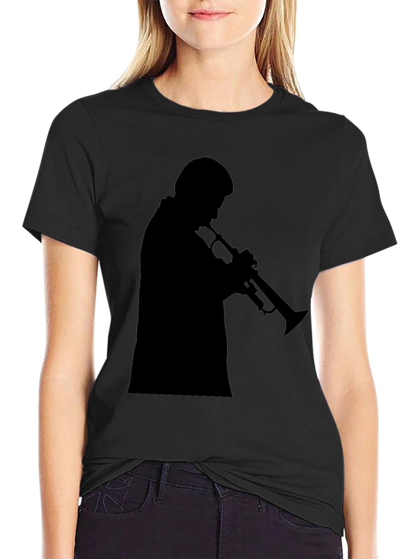 Trumpet Player Silhouette Black T-Shirt