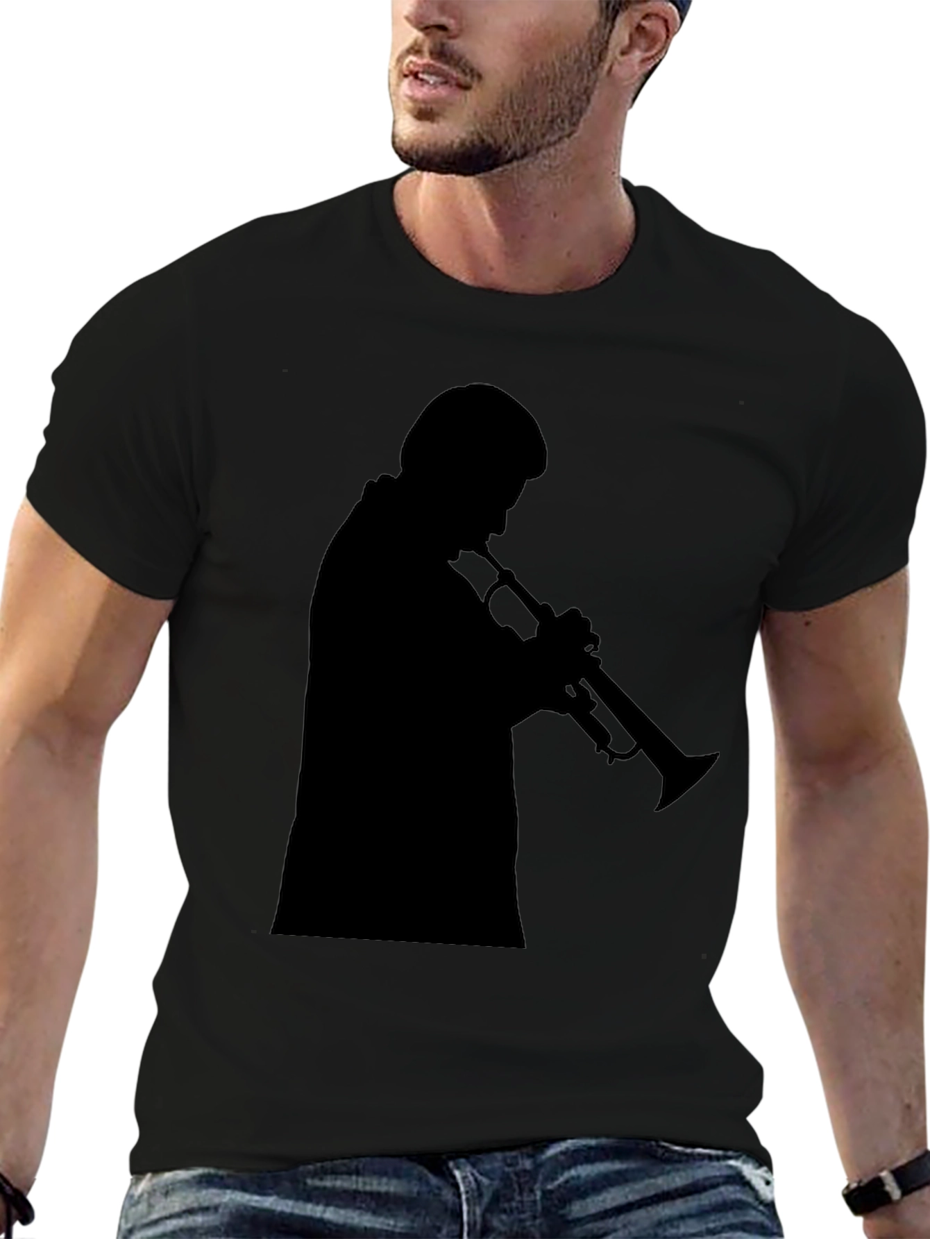 Trumpet Player Silhouette Black T-Shirt