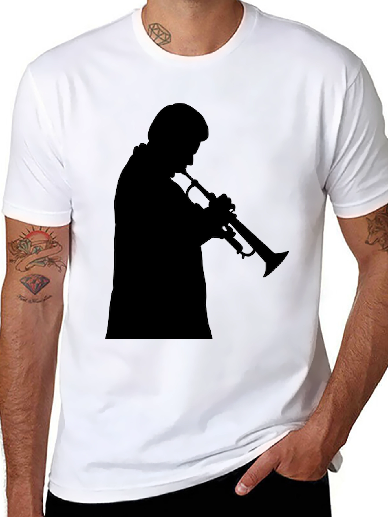 Trumpet Player Silhouette Black T-Shirt