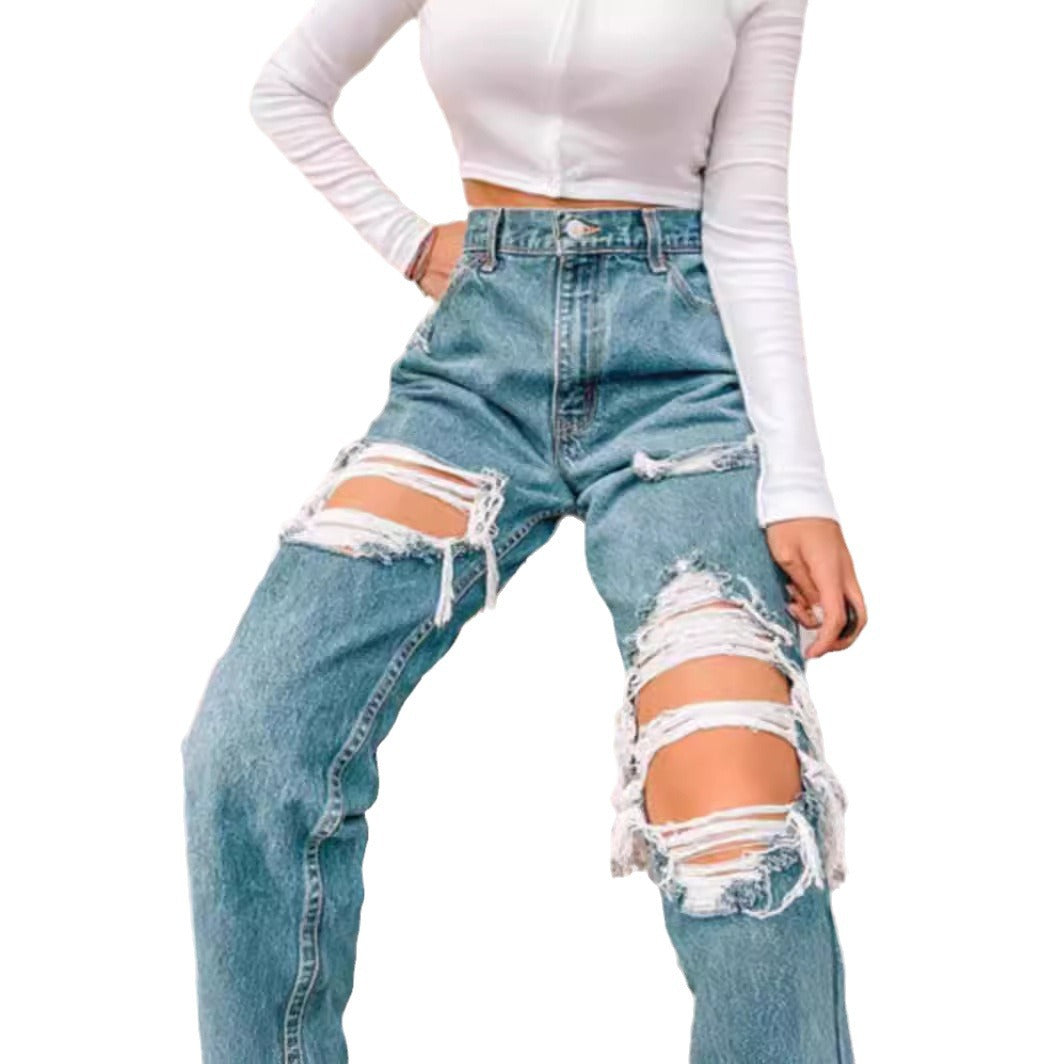 Ripped slim fit jeans for women
