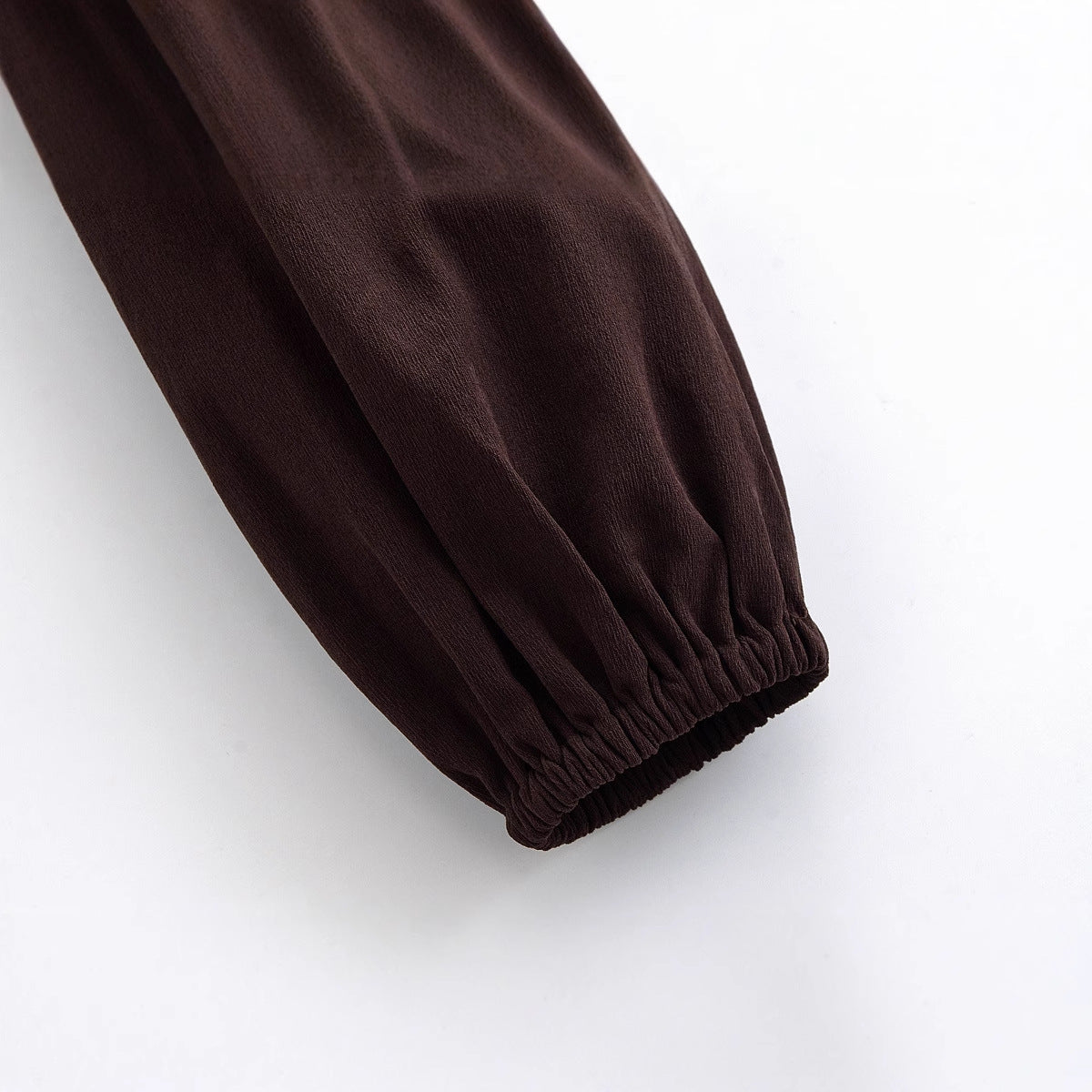 V-neck long sleeved pleated elastic solid color top for women