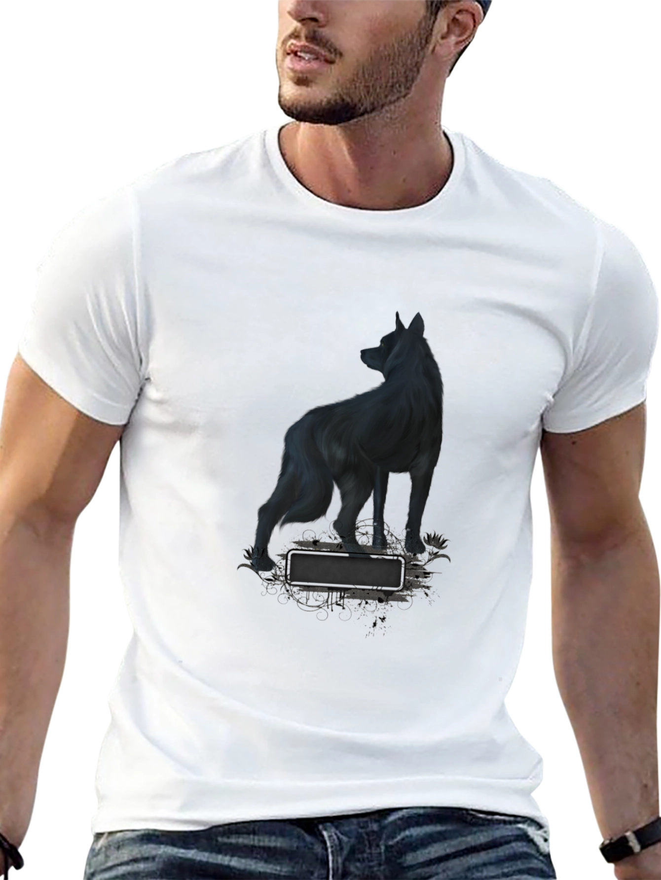 Wolf Graphic Print Black T-Shirt