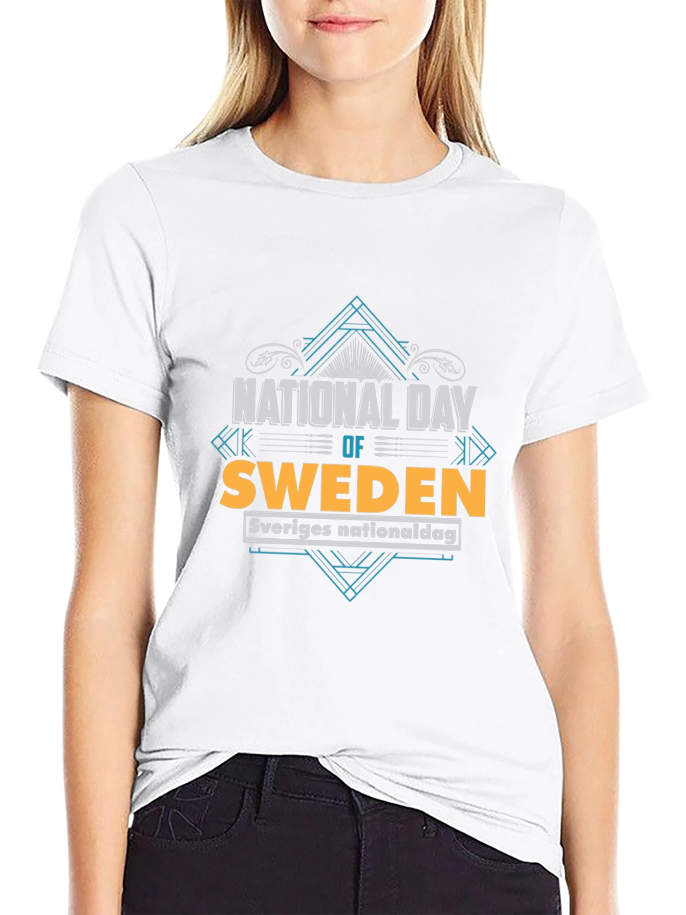 Sweden National Day T-Shirt - Black Crew Neck