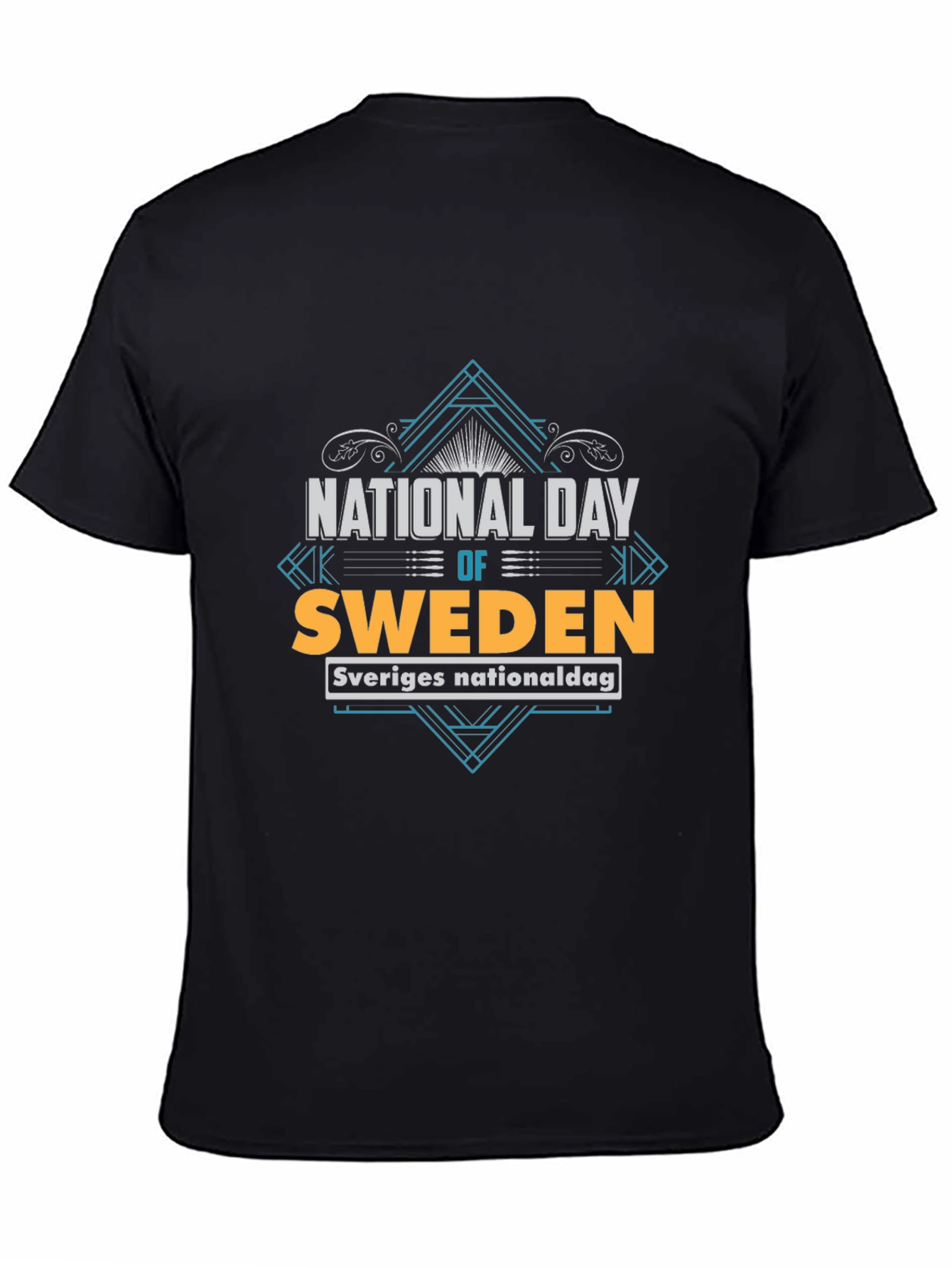 Sweden National Day T-Shirt - Black Crew Neck