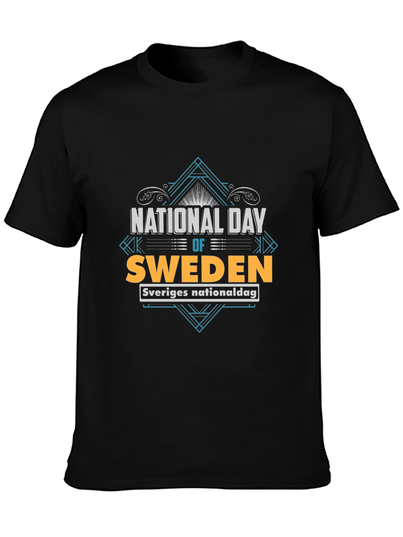 Sweden National Day T-Shirt - Black Crew Neck