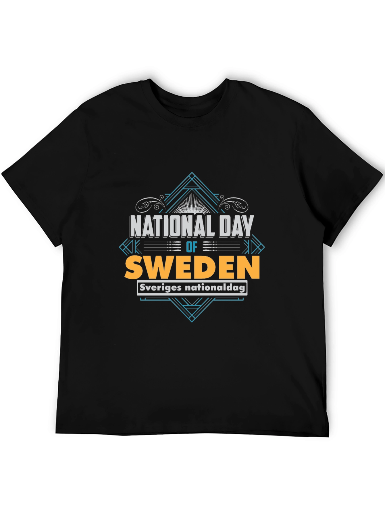 Sweden National Day T-Shirt - Black Crew Neck