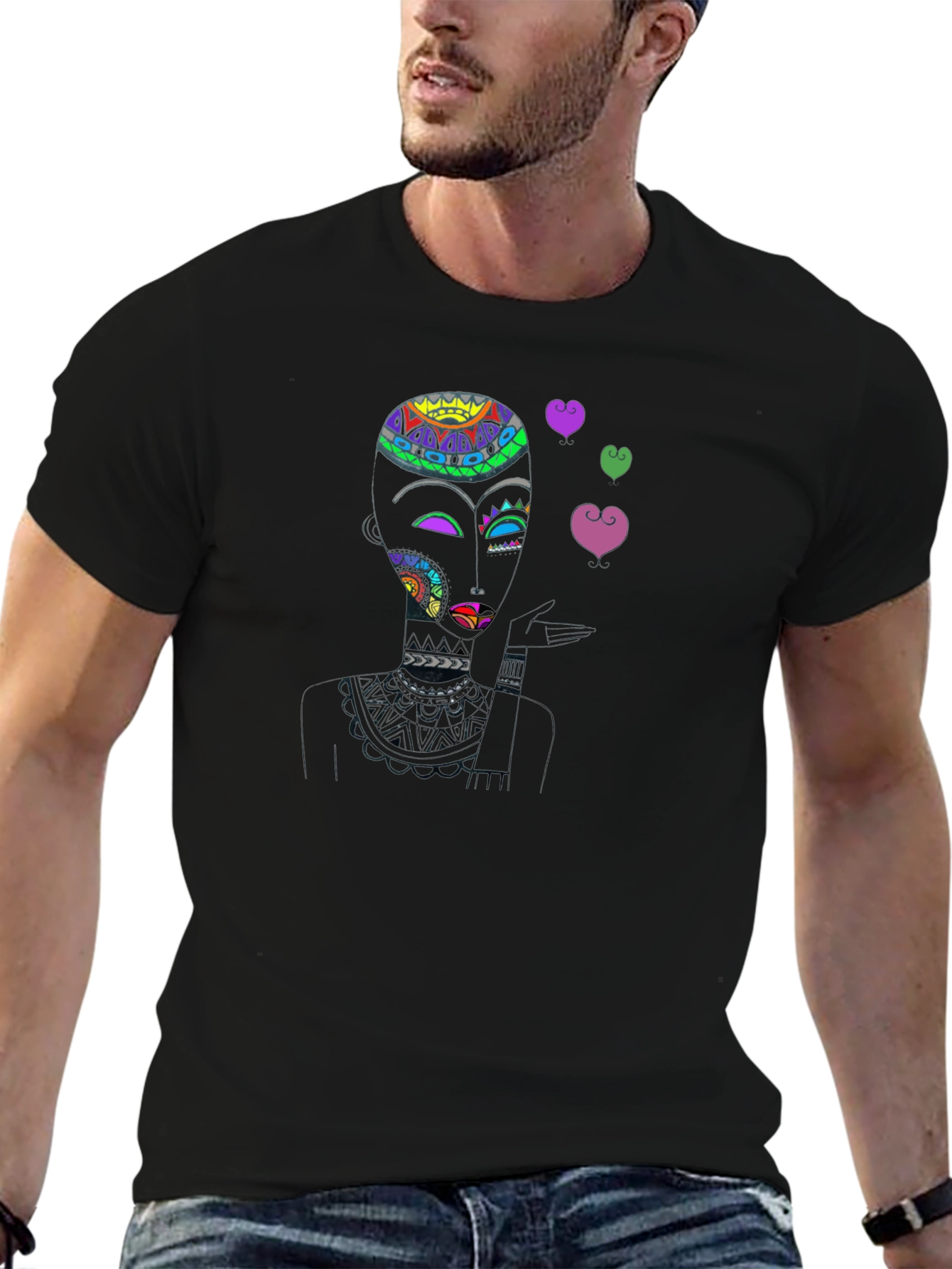 Abstract Woman Blowing Kisses Black T-Shirt