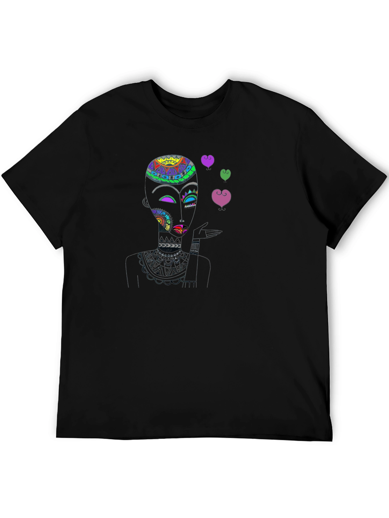 Abstract Woman Blowing Kisses Black T-Shirt