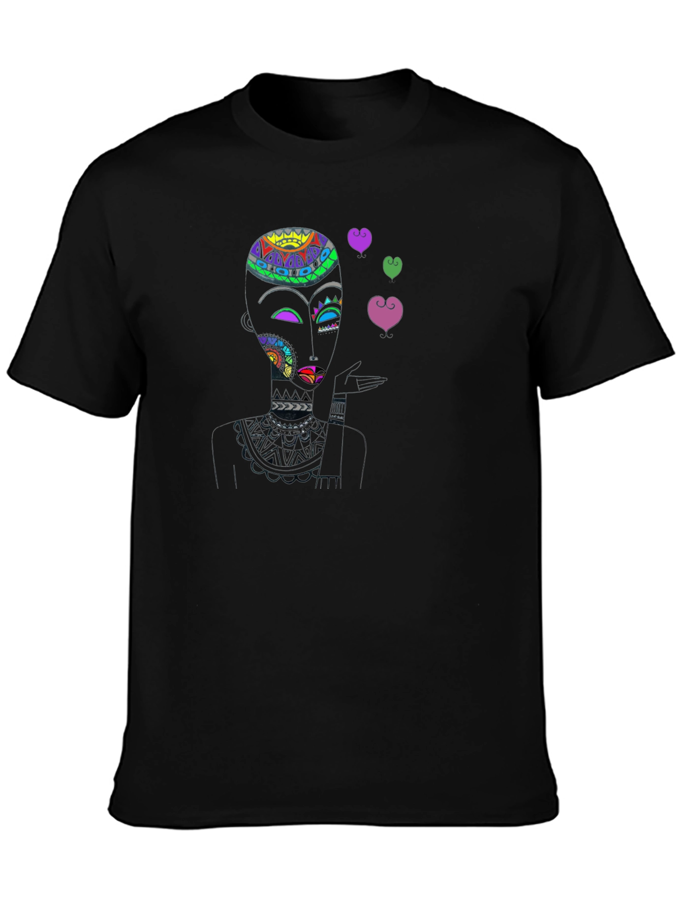 Abstract Woman Blowing Kisses Black T-Shirt