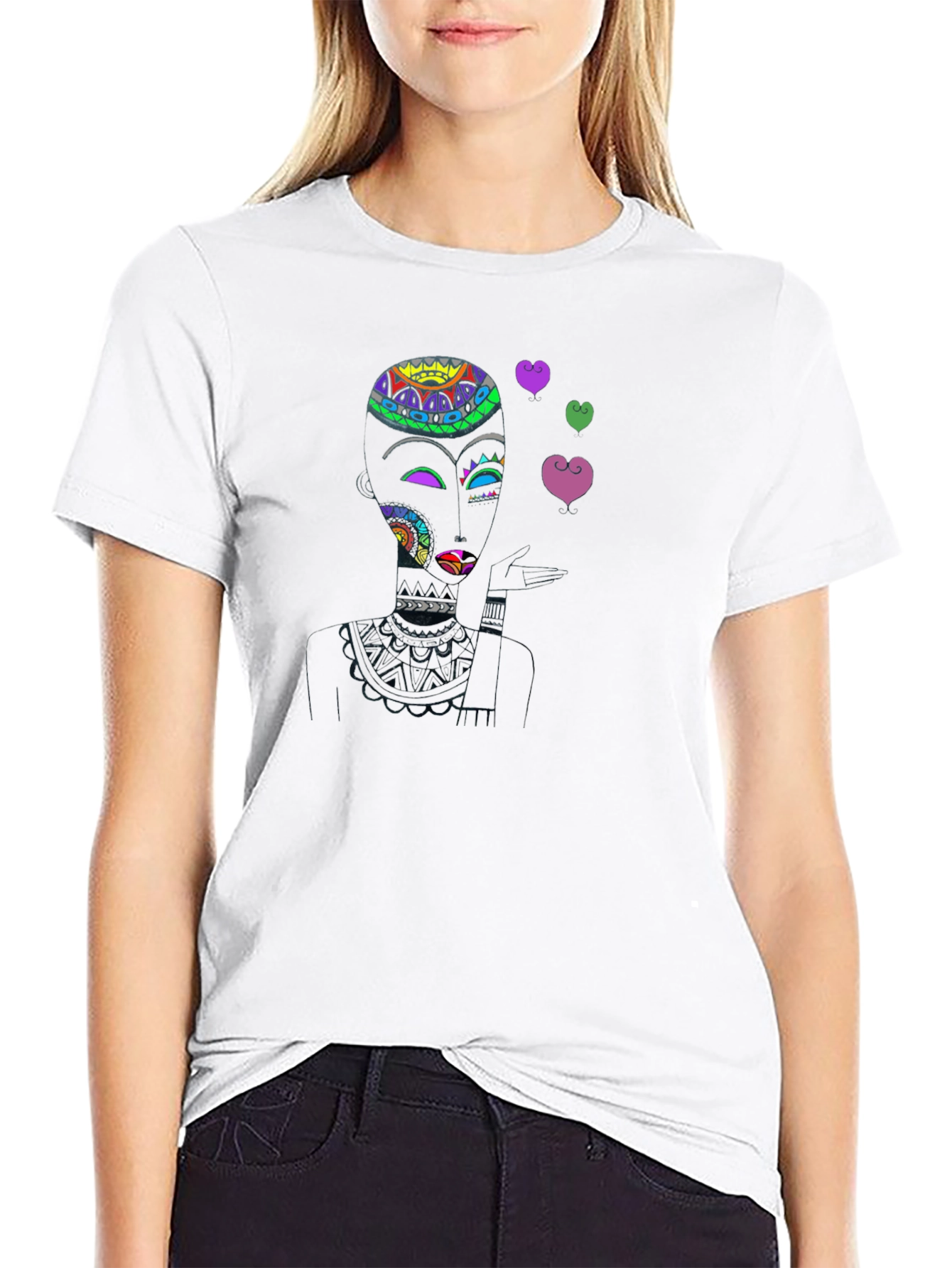 Abstract Woman Blowing Kisses Black T-Shirt