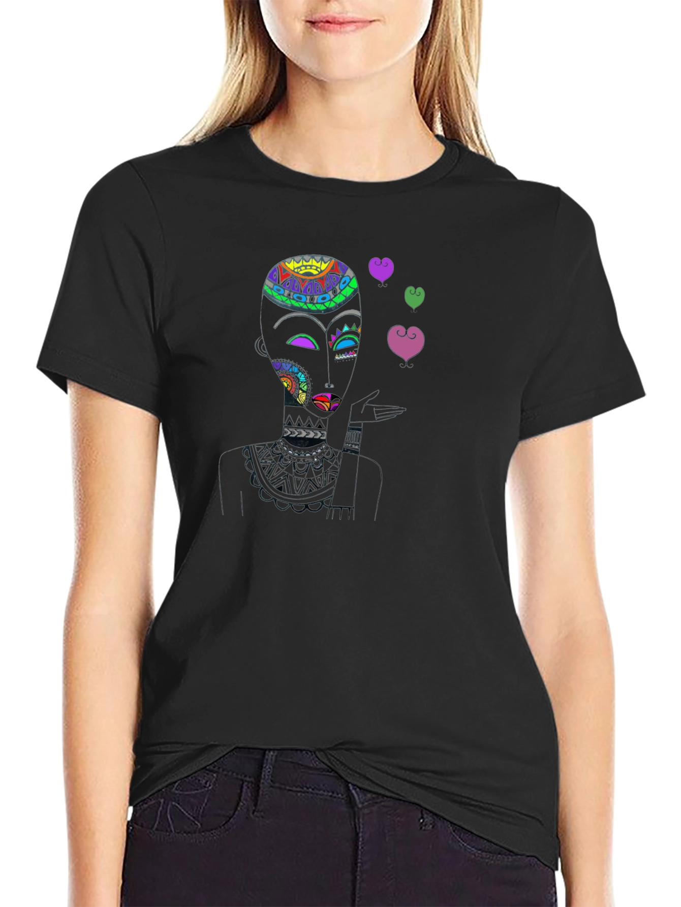 Abstract Woman Blowing Kisses Black T-Shirt