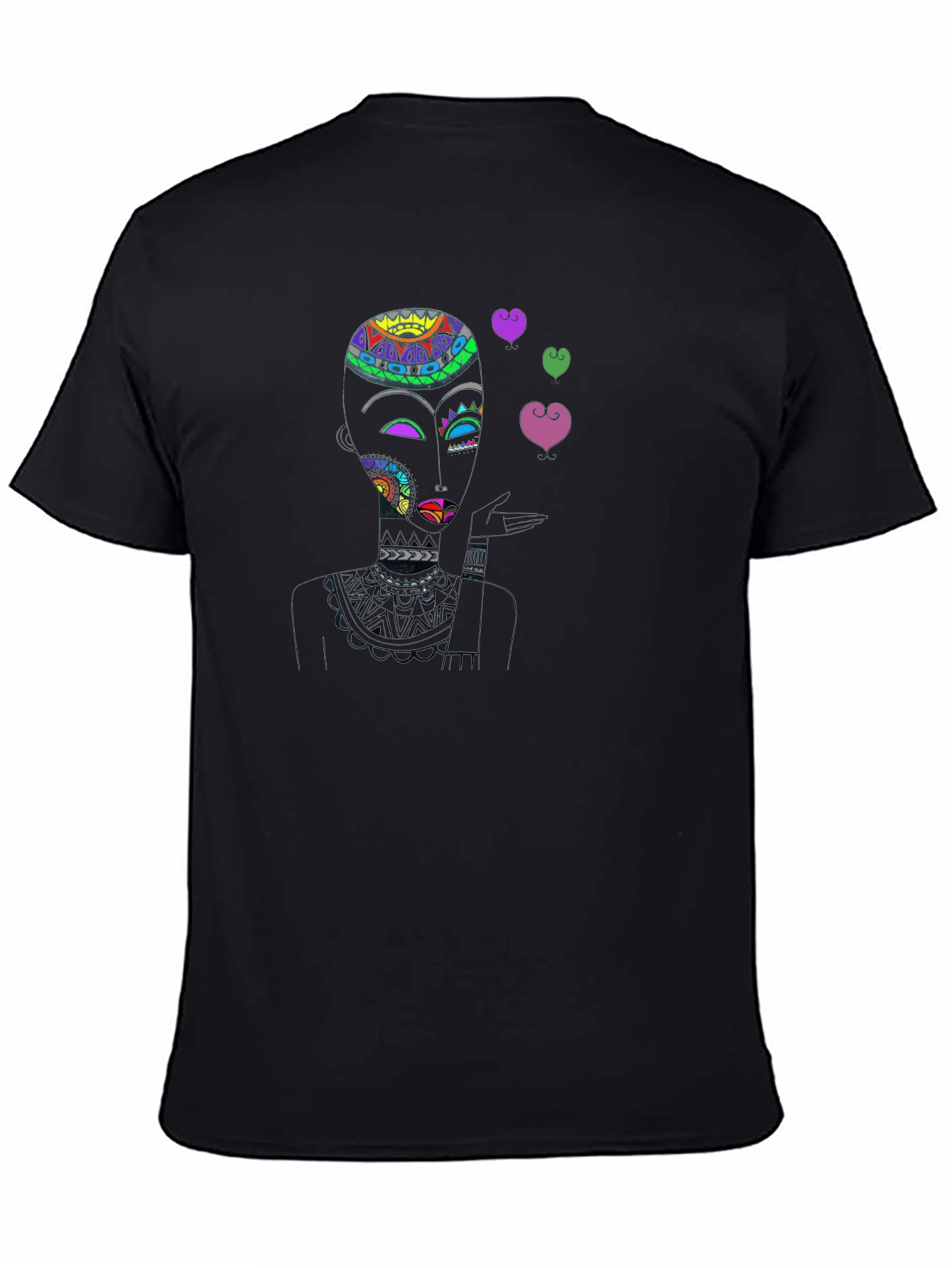 Abstract Woman Blowing Kisses Black T-Shirt