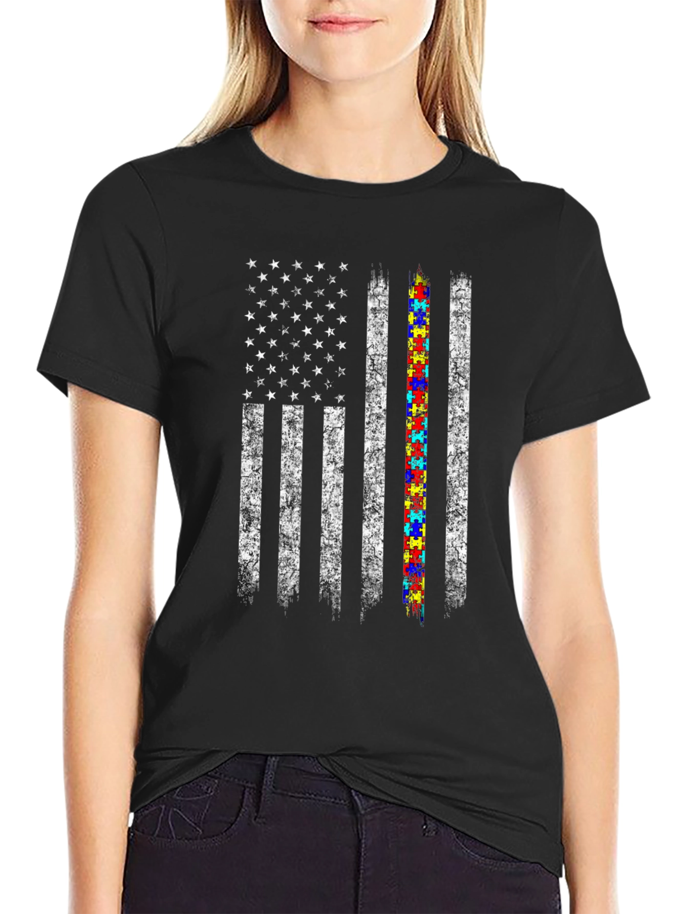 Autism Awareness American Flag T-Shirt