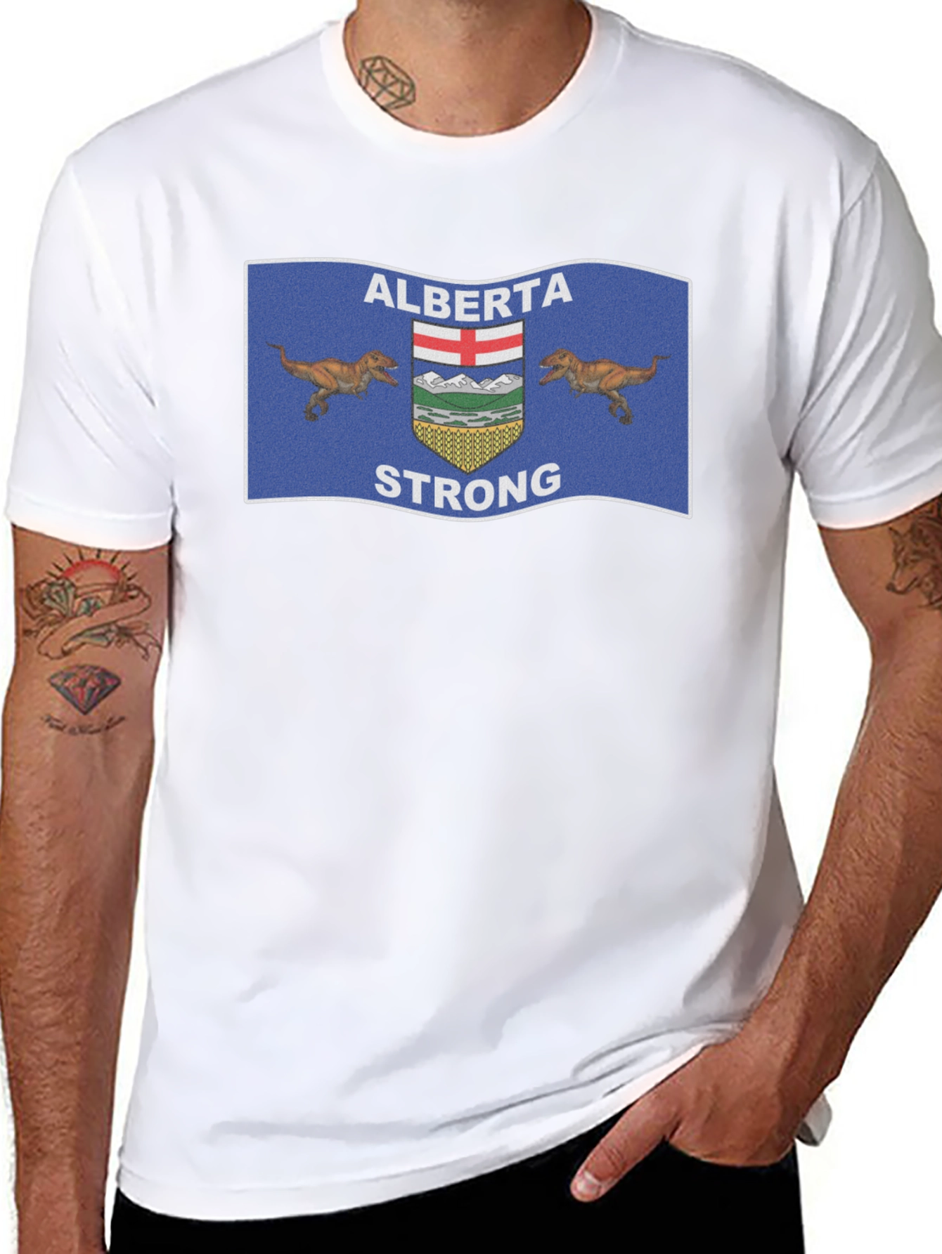 Alberta Strong T-Shirt: Dinosaur Flag Design