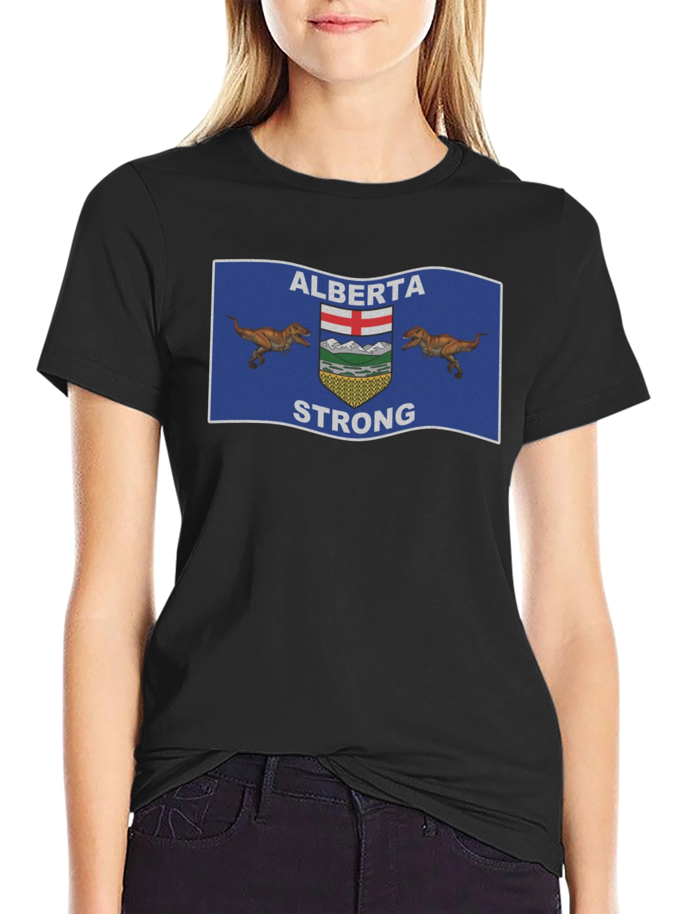 Alberta Strong T-Shirt: Dinosaur Flag Design