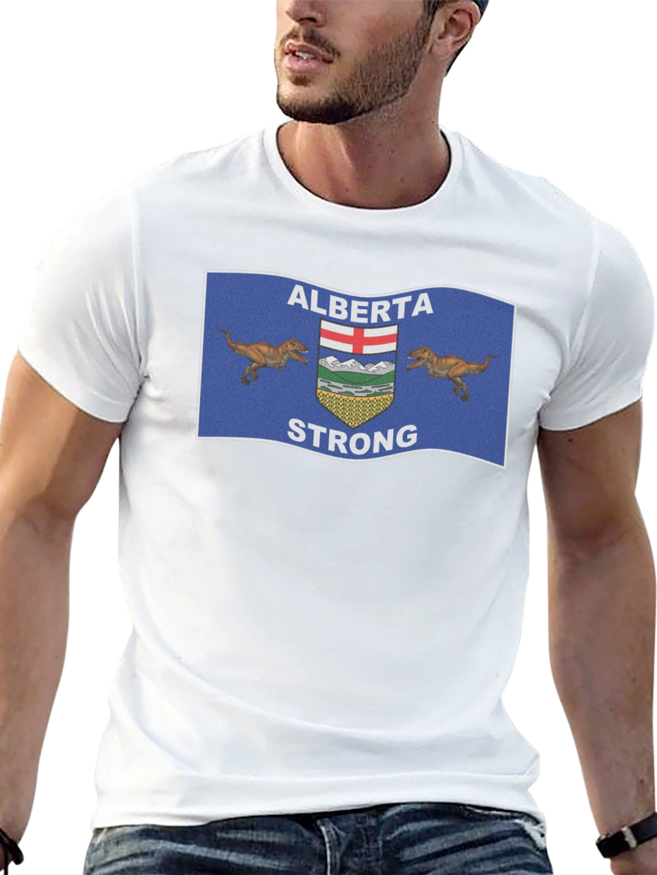 Alberta Strong T-Shirt: Dinosaur Flag Design