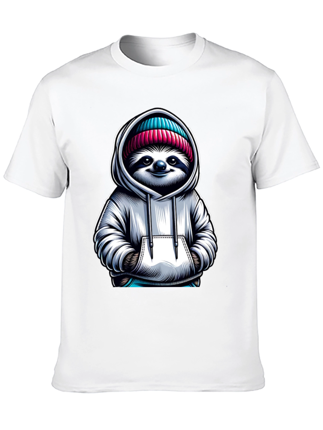 Sloth in Hoodie Graphic Tee - Casual Style