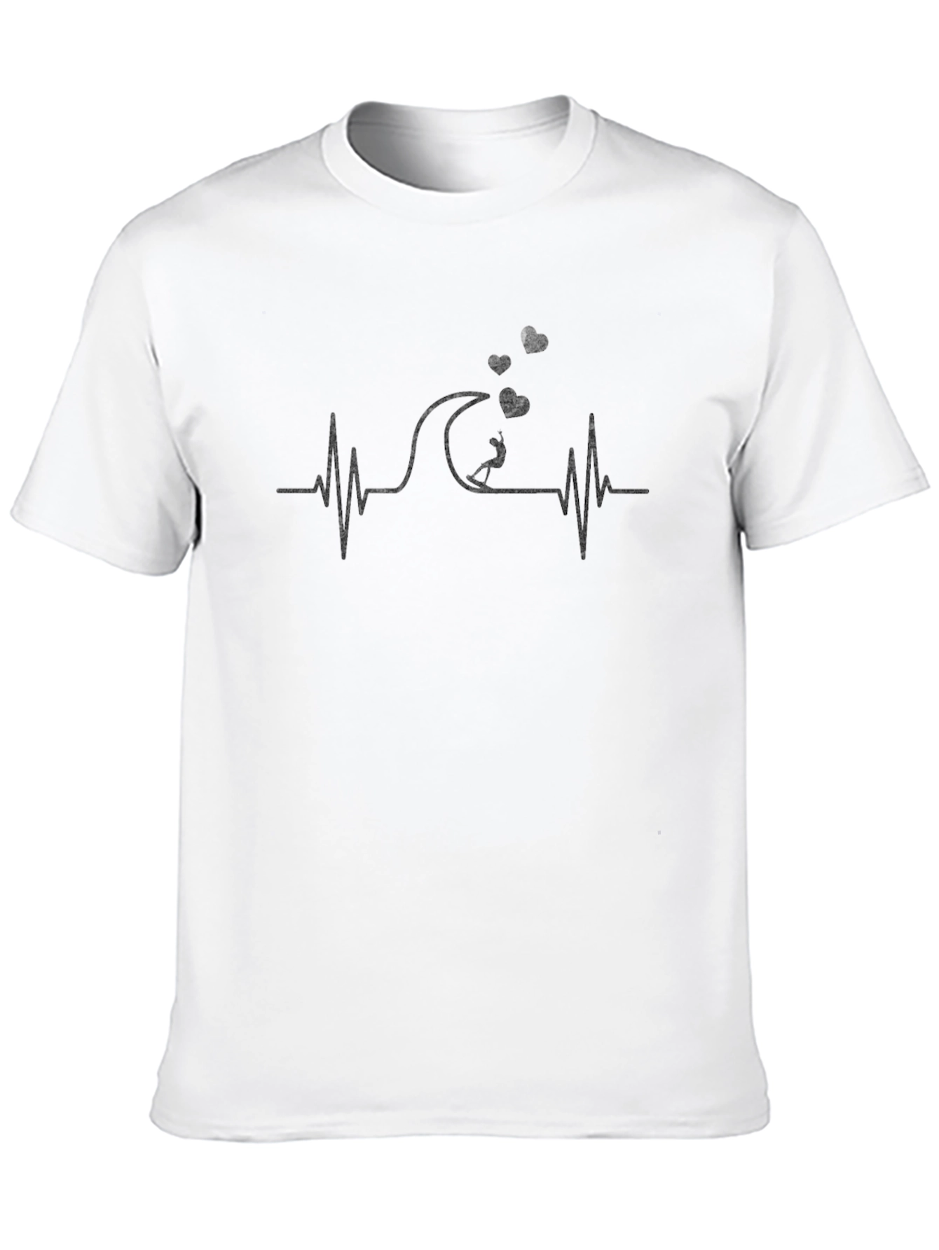 Surfing Heartbeat Graphic Tee - Black Cotton Shirt