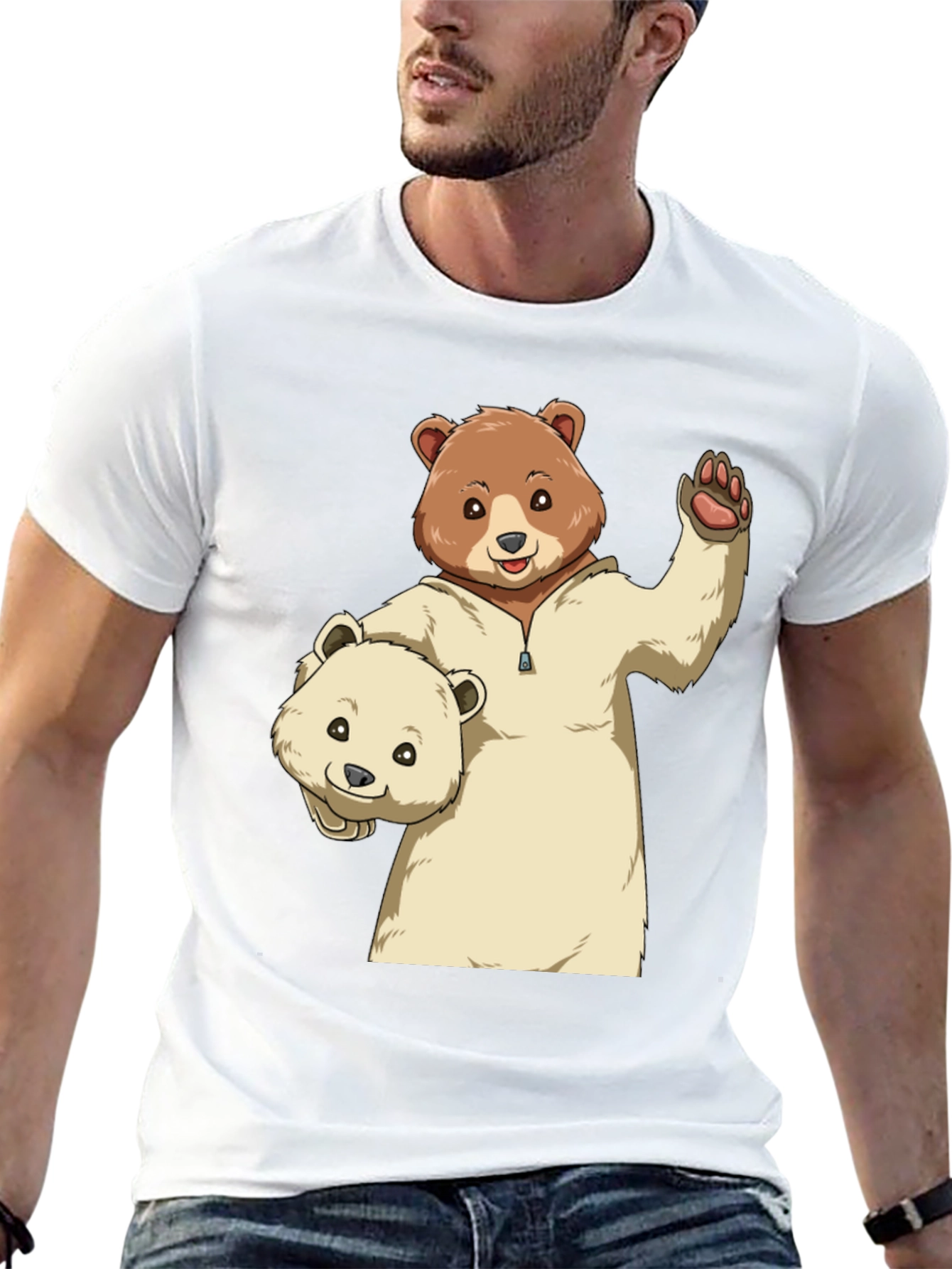 Bear Graphic Print Crew Neck T-Shirt