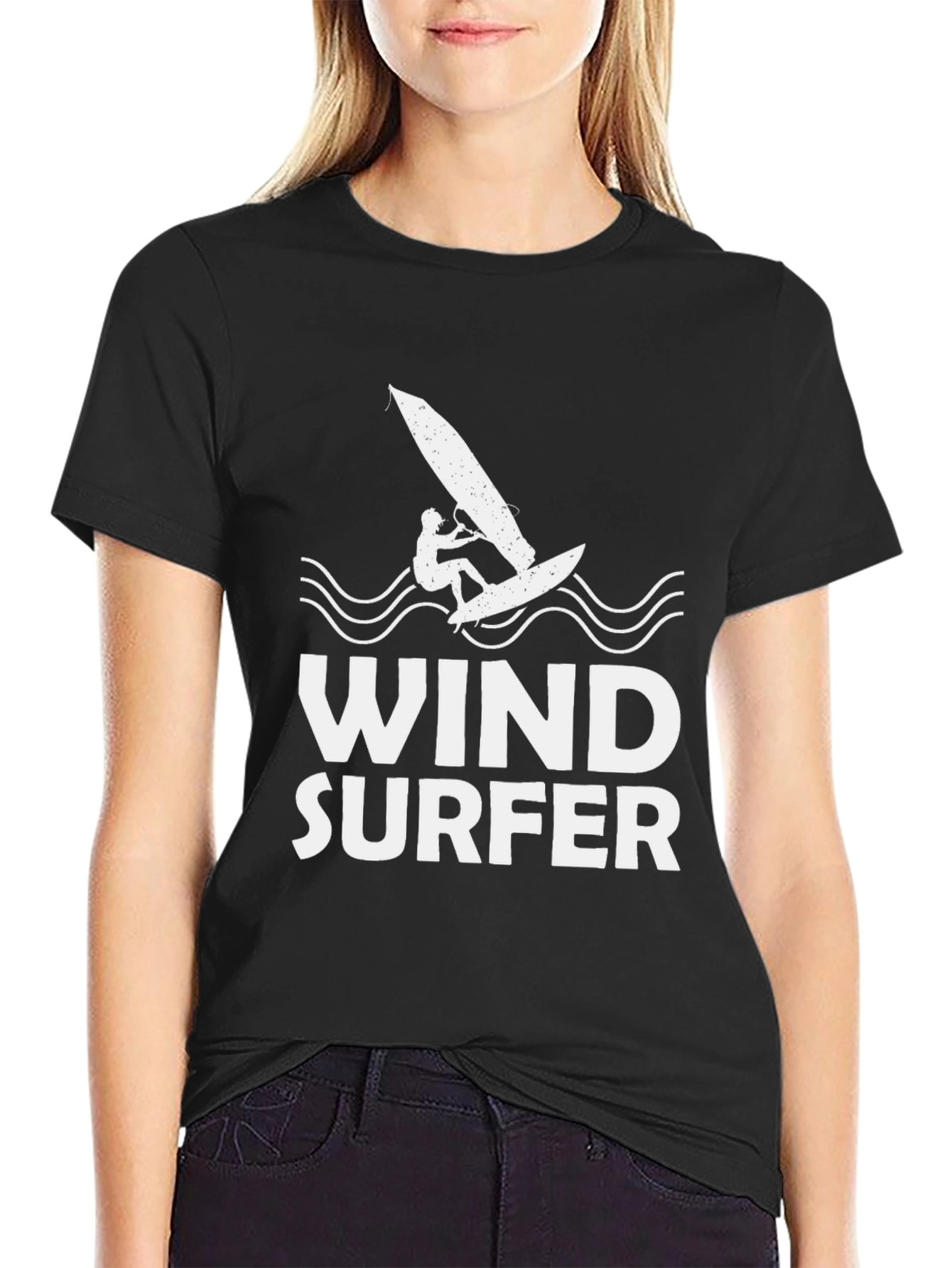 Windsurfer Graphic Tee - Black Cotton T-Shirt
