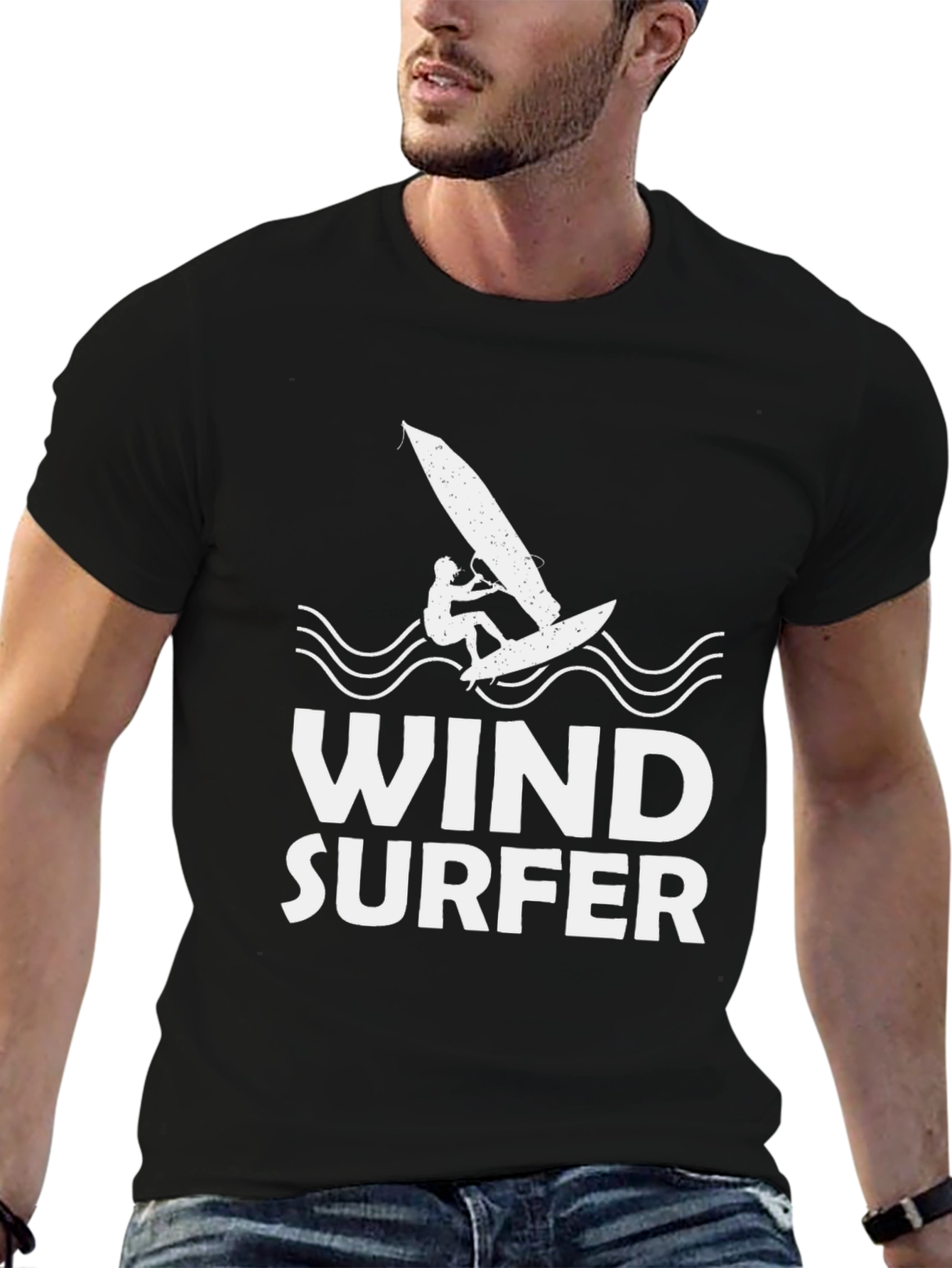 Windsurfer Graphic Tee - Black Cotton T-Shirt
