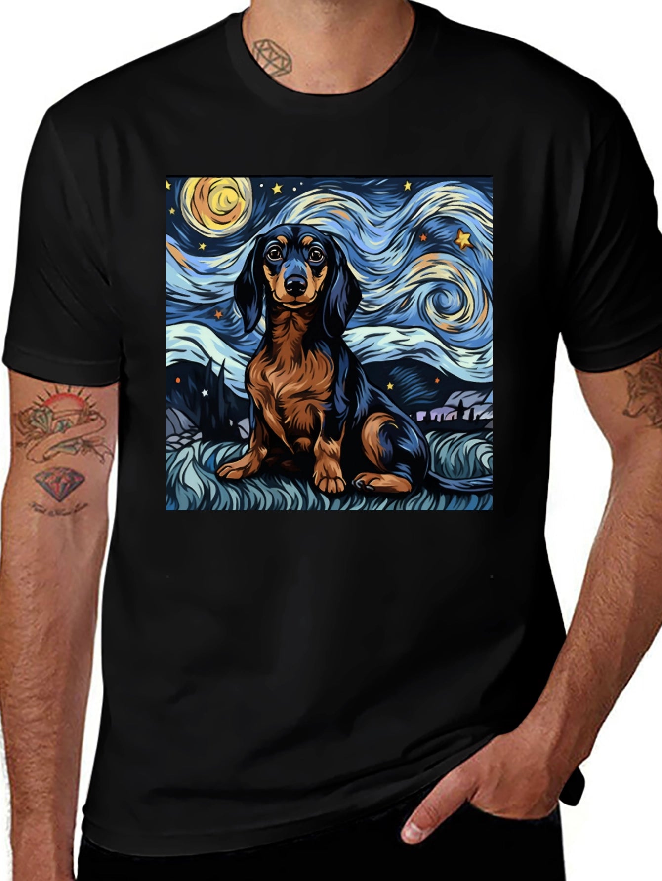 Starry Dachshund Art T-Shirt