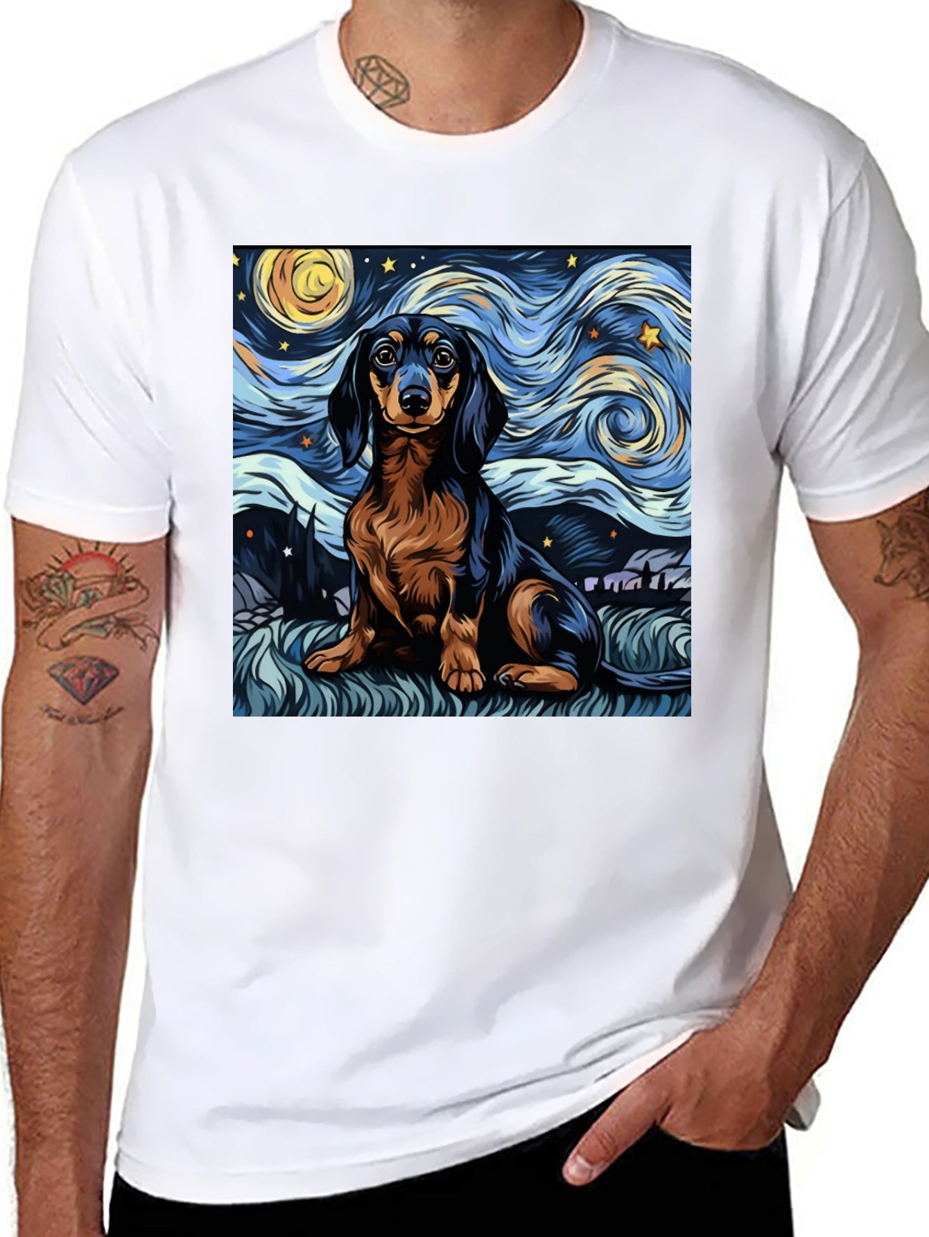 Starry Dachshund Art T-Shirt