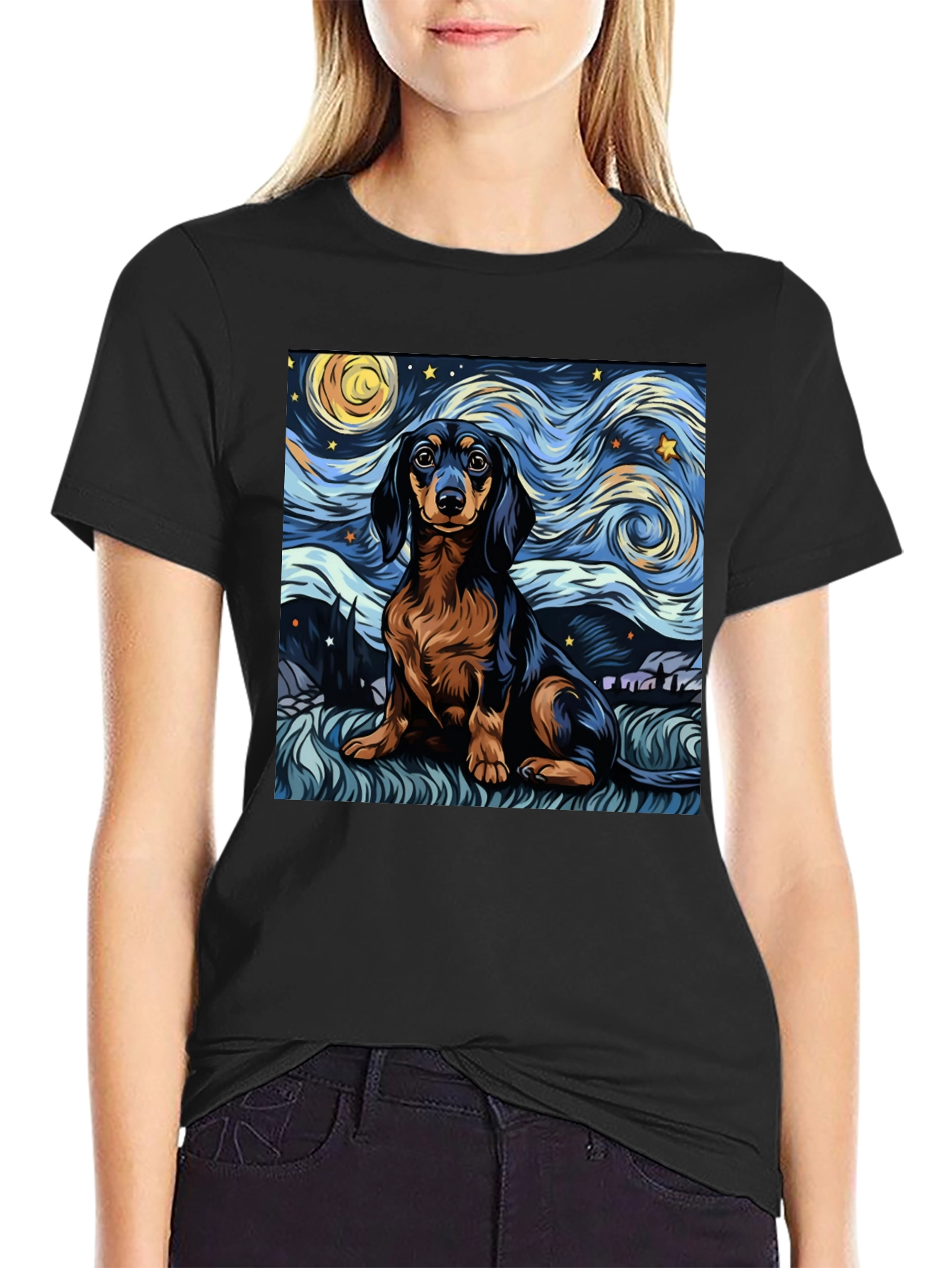 Starry Dachshund Art T-Shirt