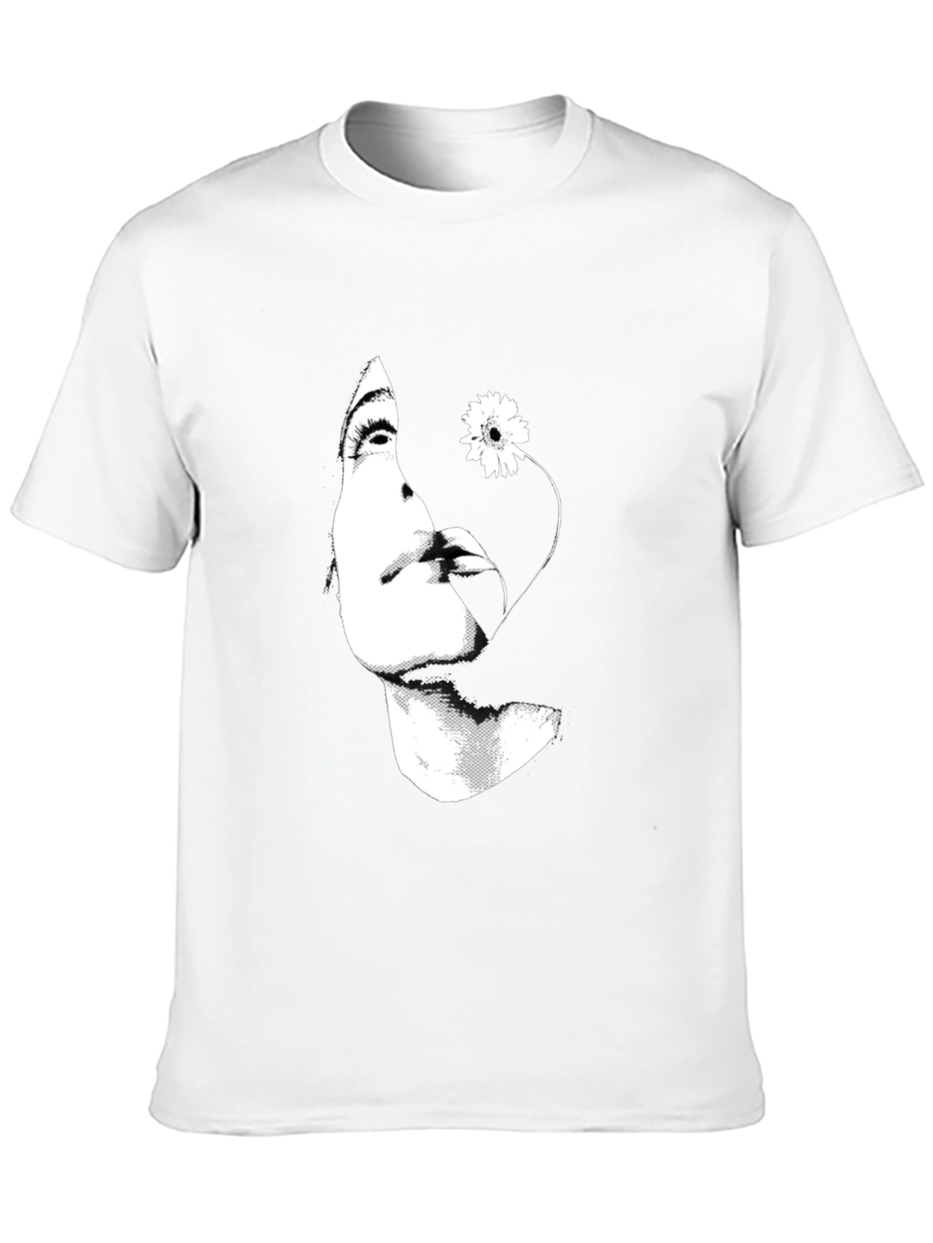 Woman with Flower Graphic Black T-Shirt
