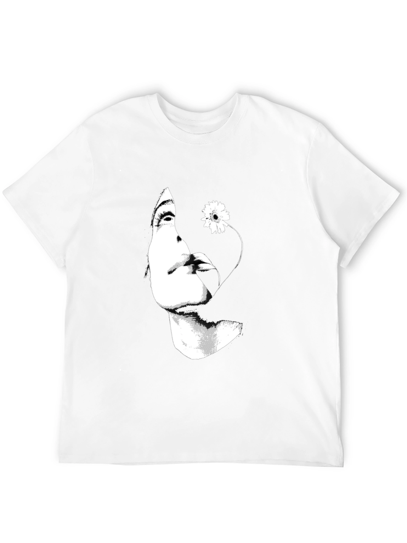 Woman with Flower Graphic Black T-Shirt
