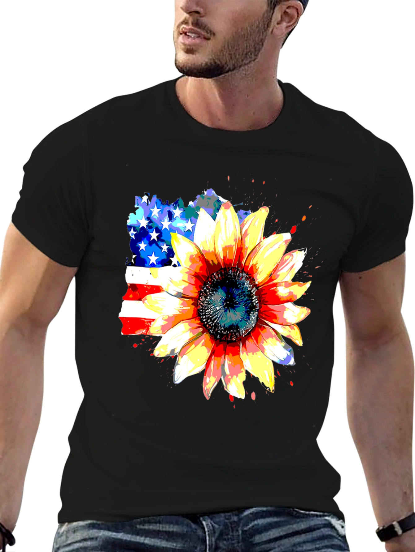 Sunflower & USA Flag Graphic Tee